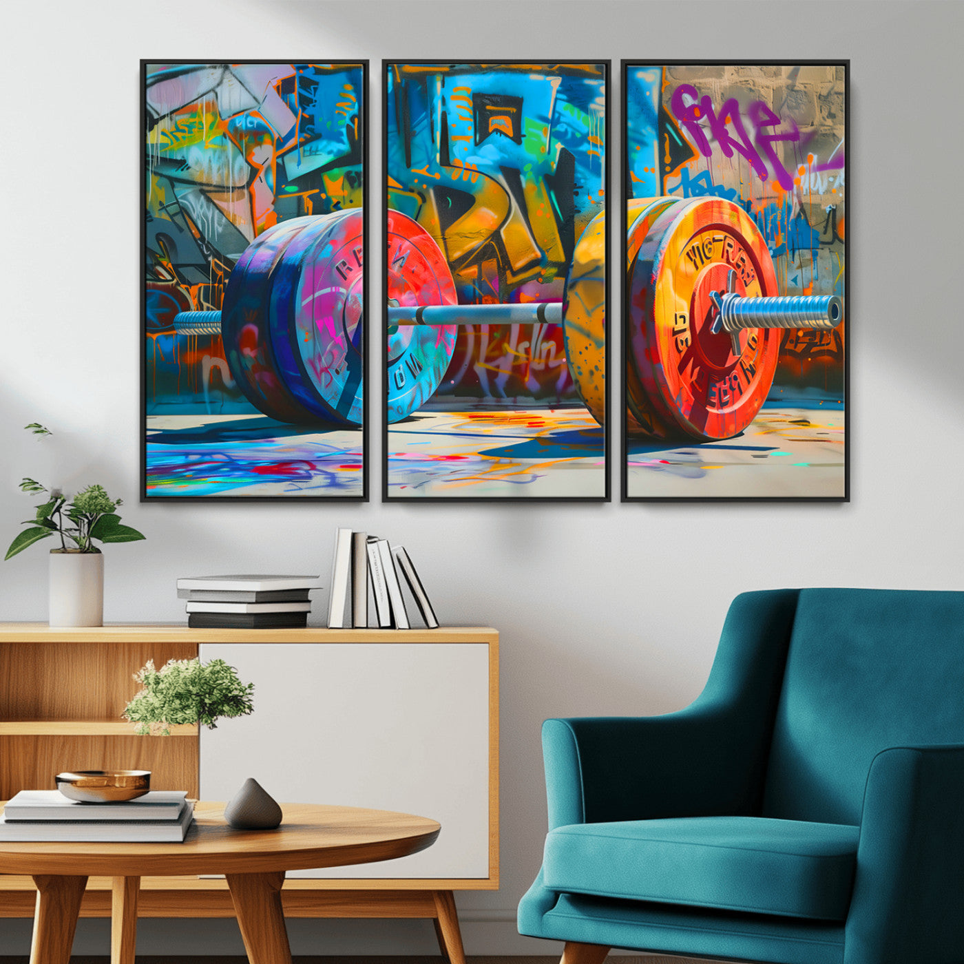 MGV-FC-48X32-3P - Fitness Gym Barbell Graffiti Wall Art Canvas Print
