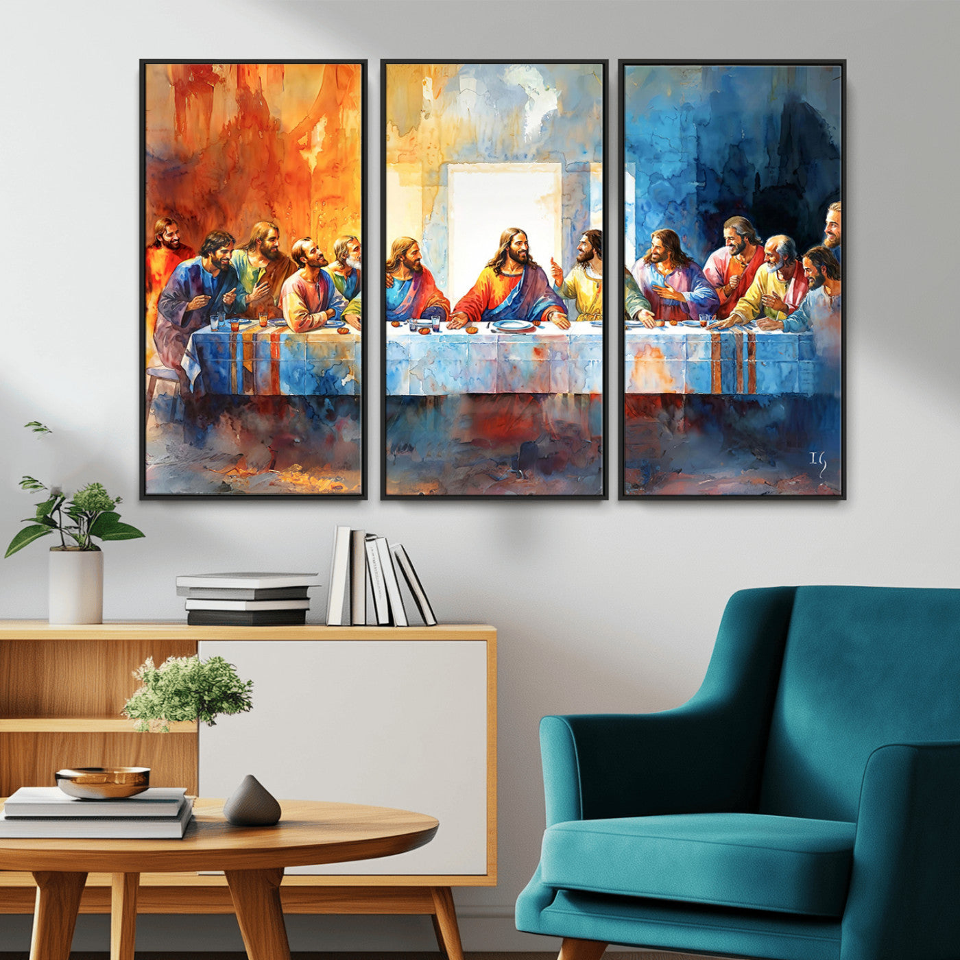 MGV-FC-48X32-3P - Abstract Waterolor The Last Supper Wall Art