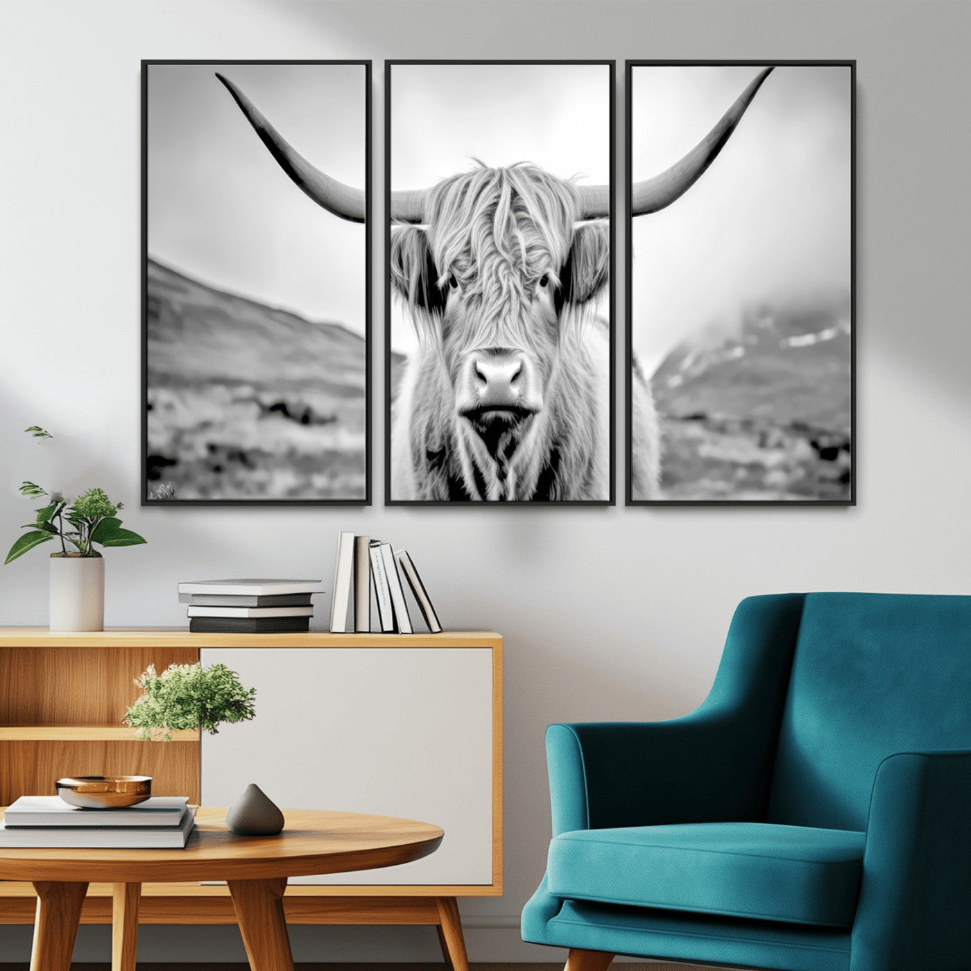 MGV-FC-48X32-3P - Scottish Cow Wall Art Canvas Print