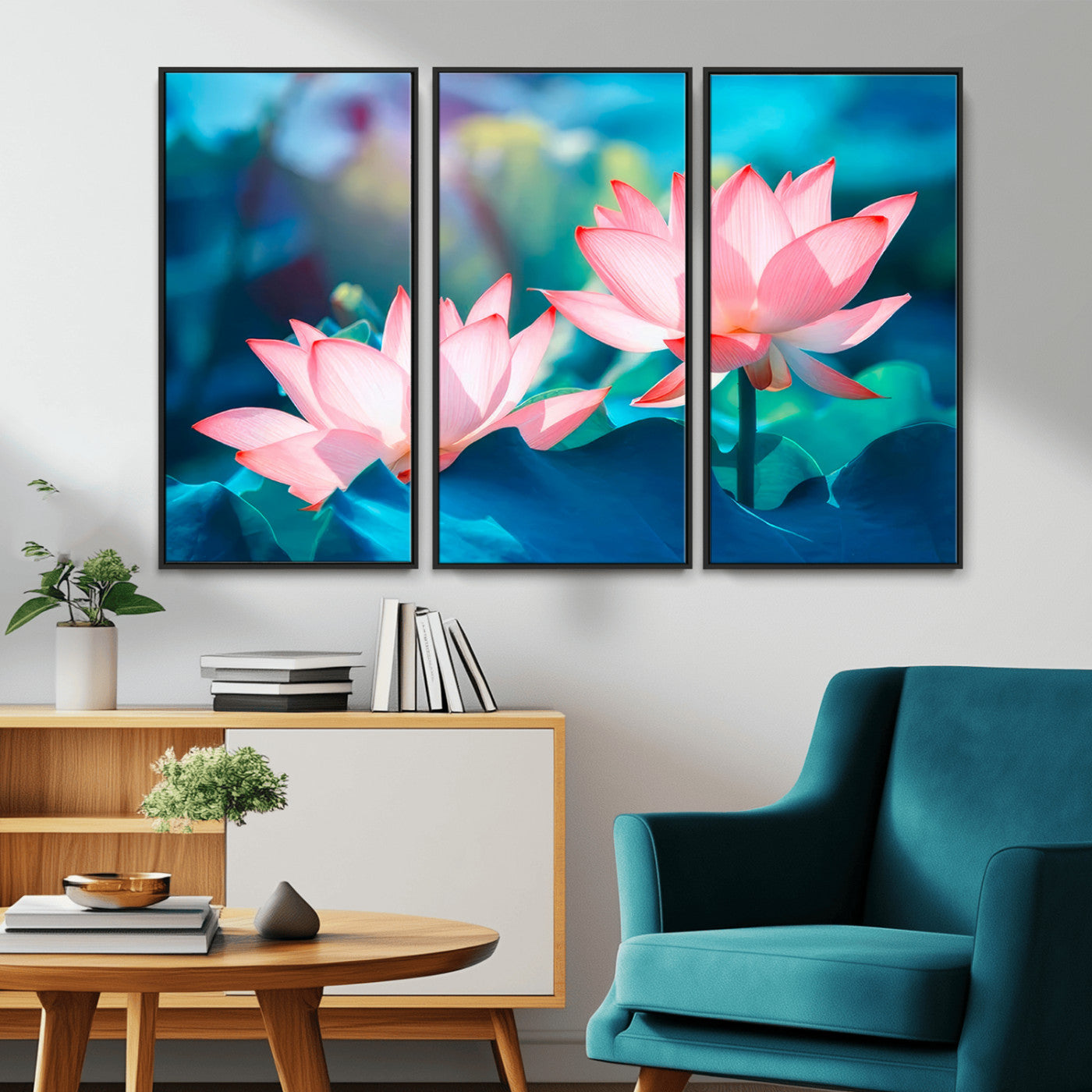 MGV-FC-48X32-3P - Pink Lotus Flower Canvas Wall Art | Vibrant Floral Wall Decor for Living Room, Office, or Bedroom | Large Botanical Art