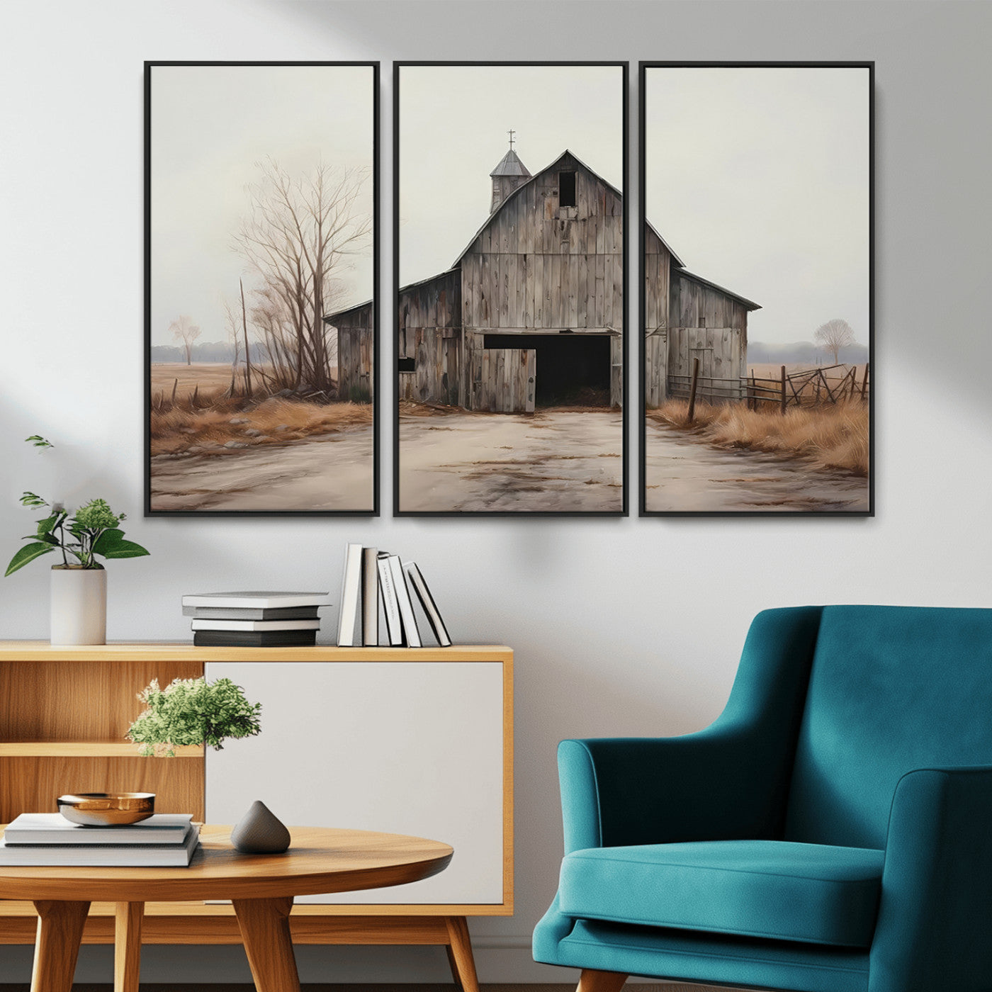 MGV-FC-48X32-3P - Farmhouse Rustic Barn Wall Art Canvas Print – Framed and Ready to Hang – Perfect Addition to Farmhouse Wall Décor