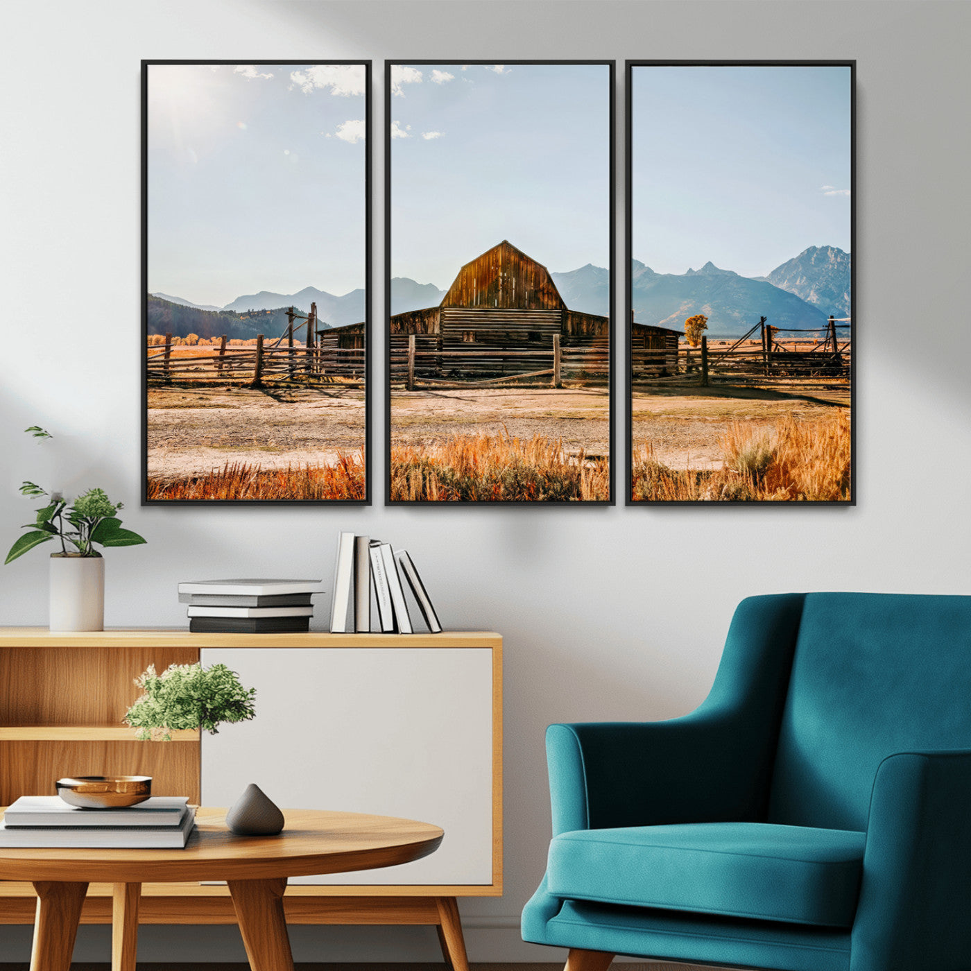 MGV-FC-48X32-3P - Vintage Old Barn Field Wall Art Canvas Print for Farmhouse Decor - Rustic Barn Wall Art Canvas Print