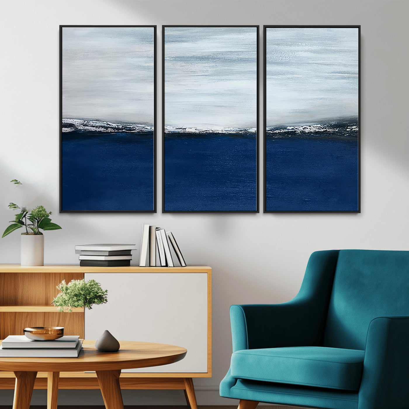 MGV-FC-48X32-3P - Navy Blue Abstract Wall Art Canvas Print