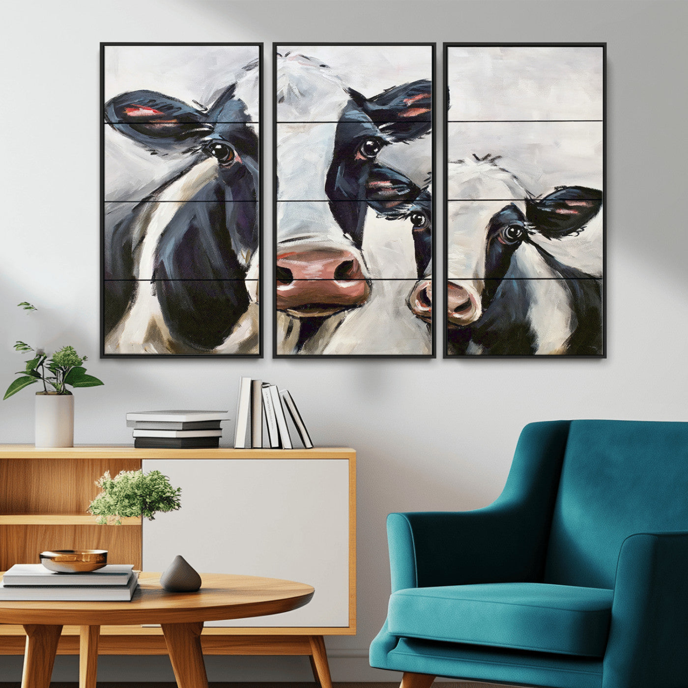 -Vintage Baby and Mom Cattle Wall Art Canvas Print