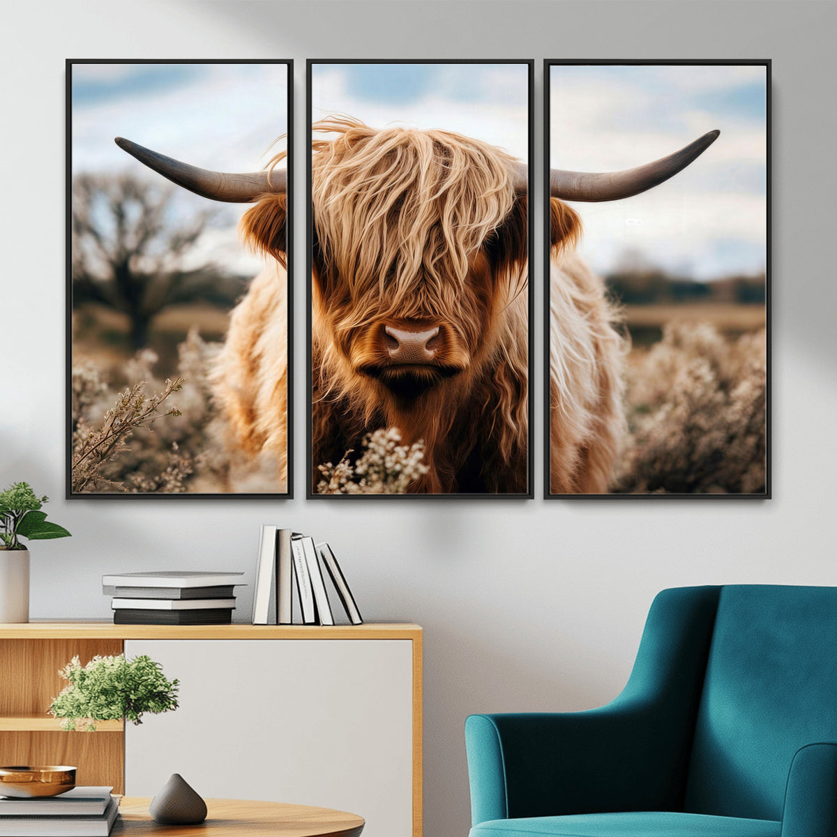 55903-_Poster-30x20 - Scottish Cow Longhorn Wall Art Canvas Print