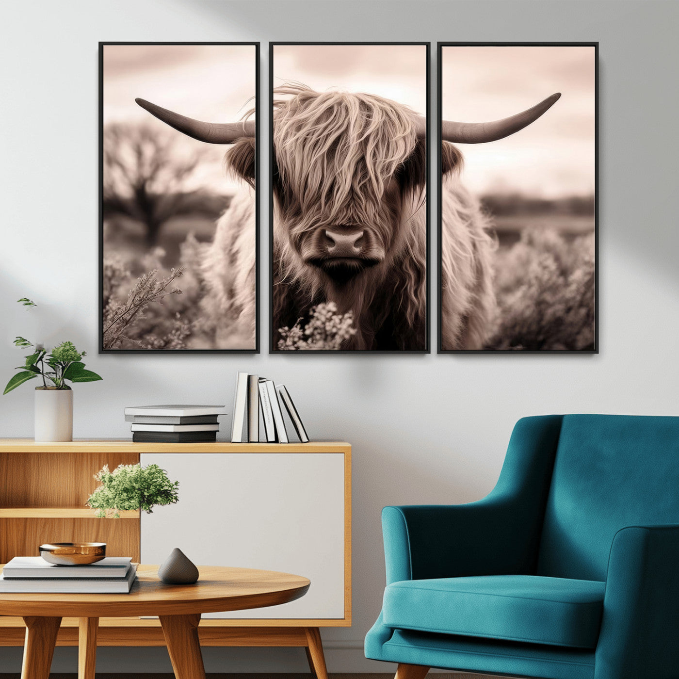MGV-FC-48X32-3P - Scottish Cow Longhorn Wall Art Canvas Print