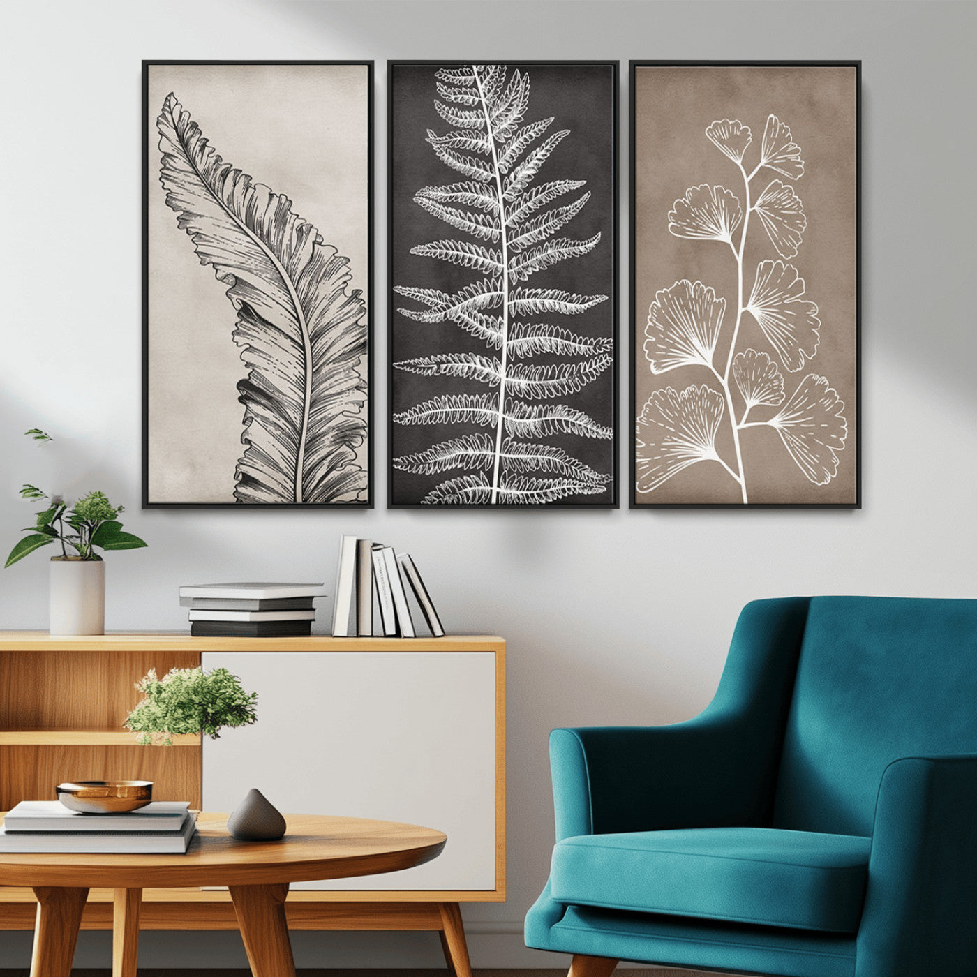 MGV-FC-48X32-3P - Minimalist Botanical Wall Art Canvas Print, Framed and Ready to Hang - Nature Art Print for Home