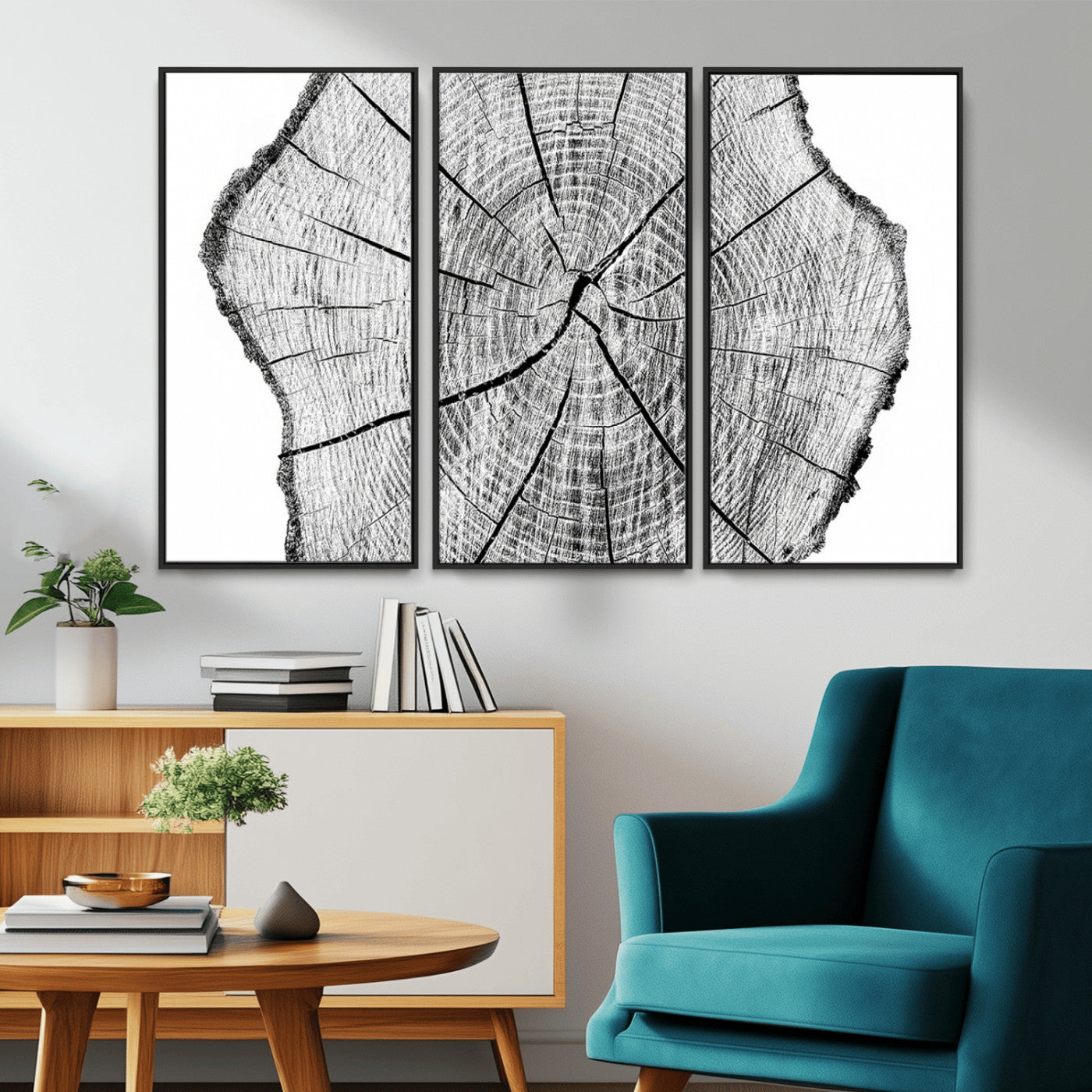 -Rustic Tree Ring Wall Art Canvas Print – Framed and Ready to Hang – Perfect for Nature-Inspired and