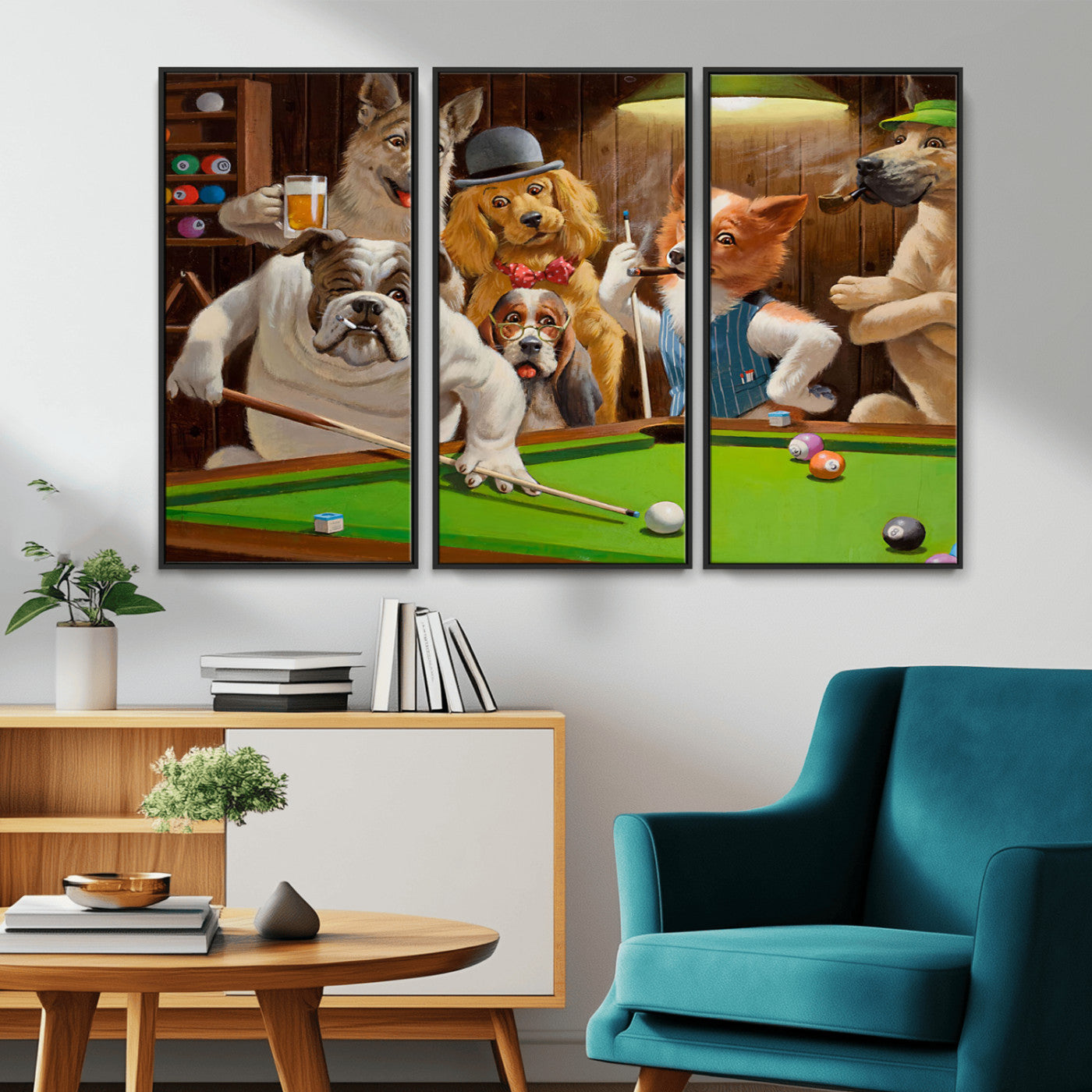 MGV-FC-48X32-3P - Dogs Playing Pool Canvas Wall Art Funny Gifts Dog Print