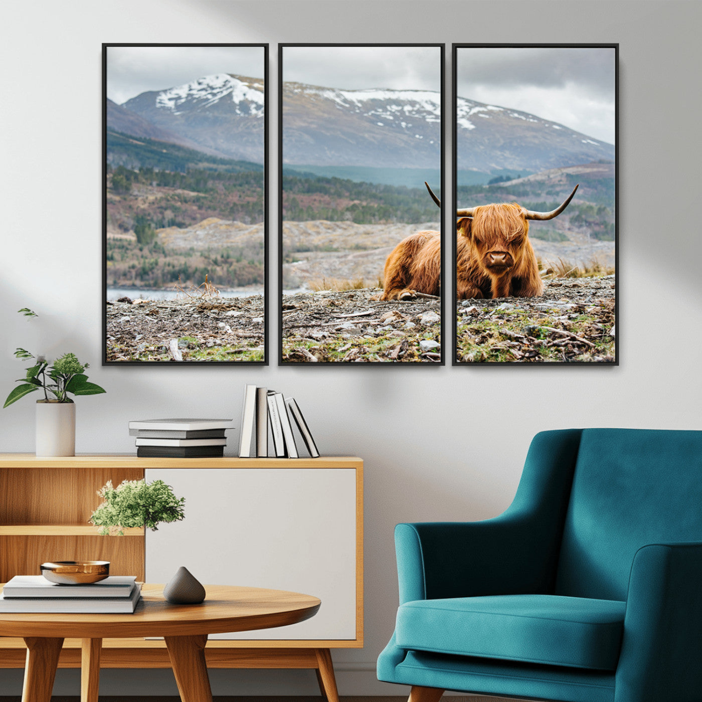-Highland Cow Horn Farm Wall Art Canvas Print