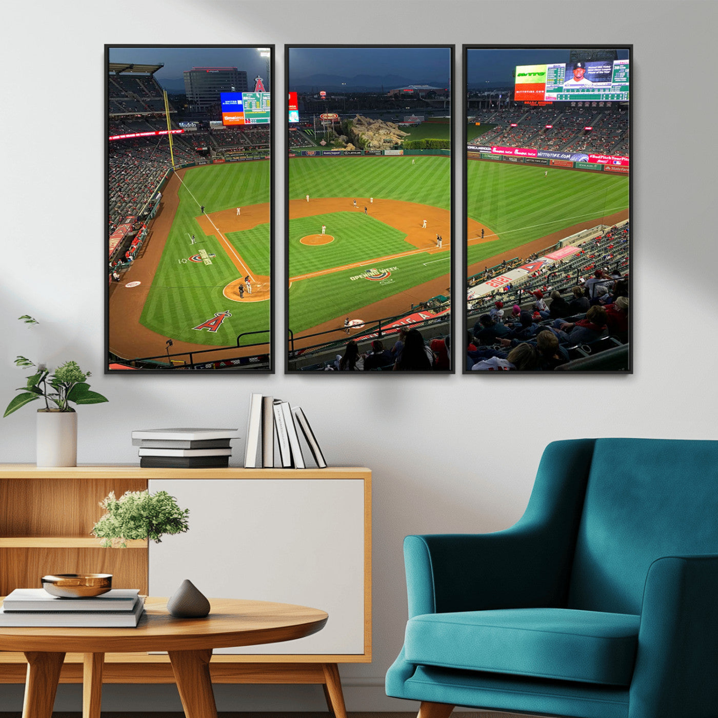 MGV-FC-48X32-3P - Angel Stadium Aerial View – Los Angeles Angels Baseball Canvas Print, Framed, Ready to Hang