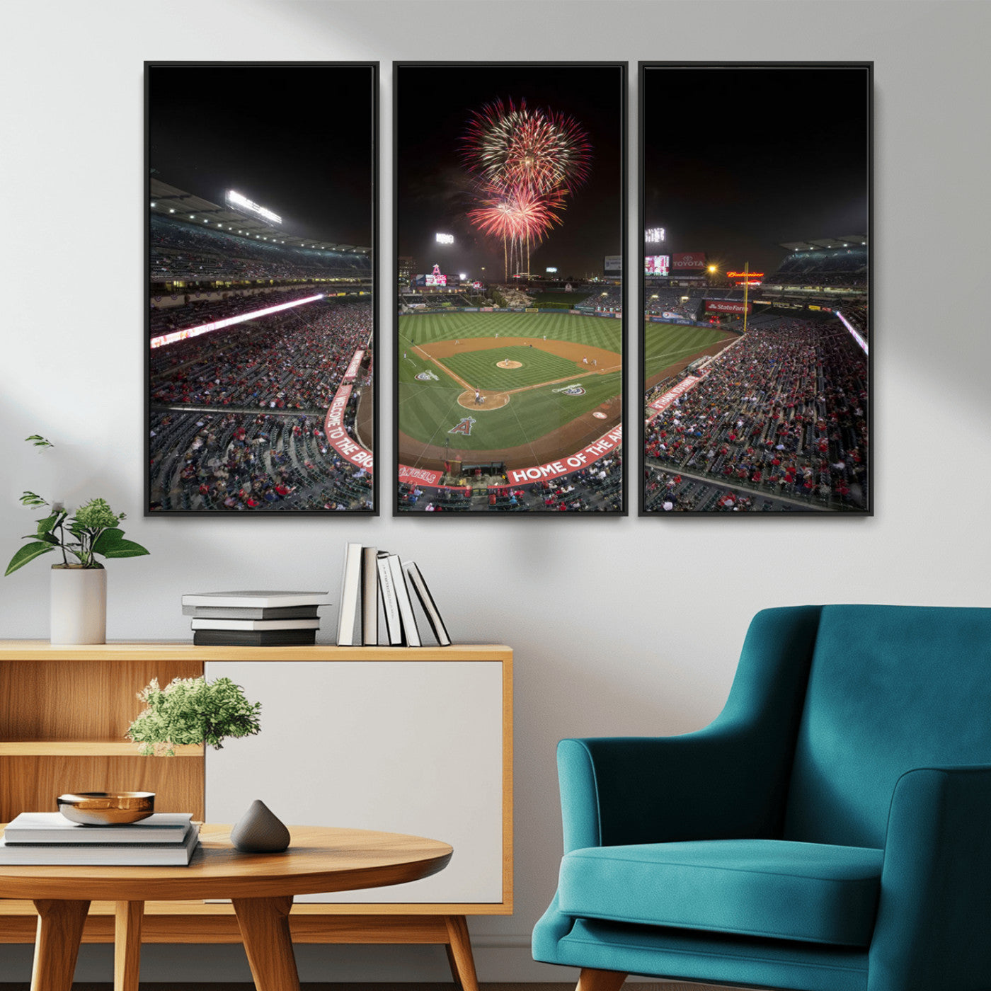 MGV-FC-48X32-3P - Fireworks at Angel Stadium – Los Angeles Angels Night Game Canvas Print, Framed, Ready to Hang