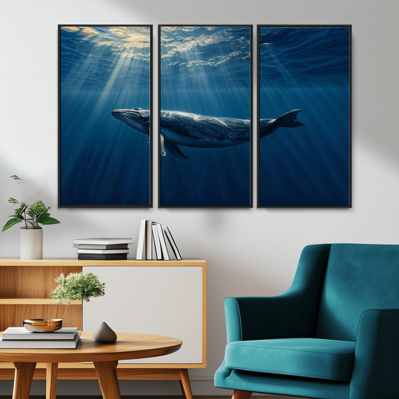 -Whale under Ocean Wall Art Canvas Print