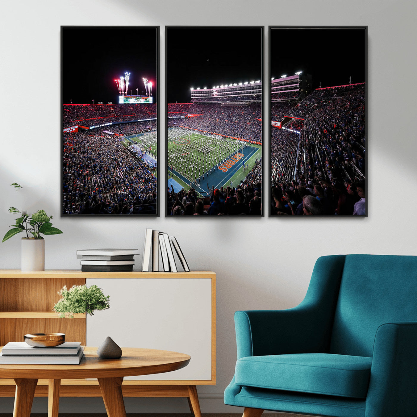 MGV-FC-48X32-3P - Ben Hill Griffin Stadium Night Game Triple Canvas Wall Art - Florida Gators Football Match