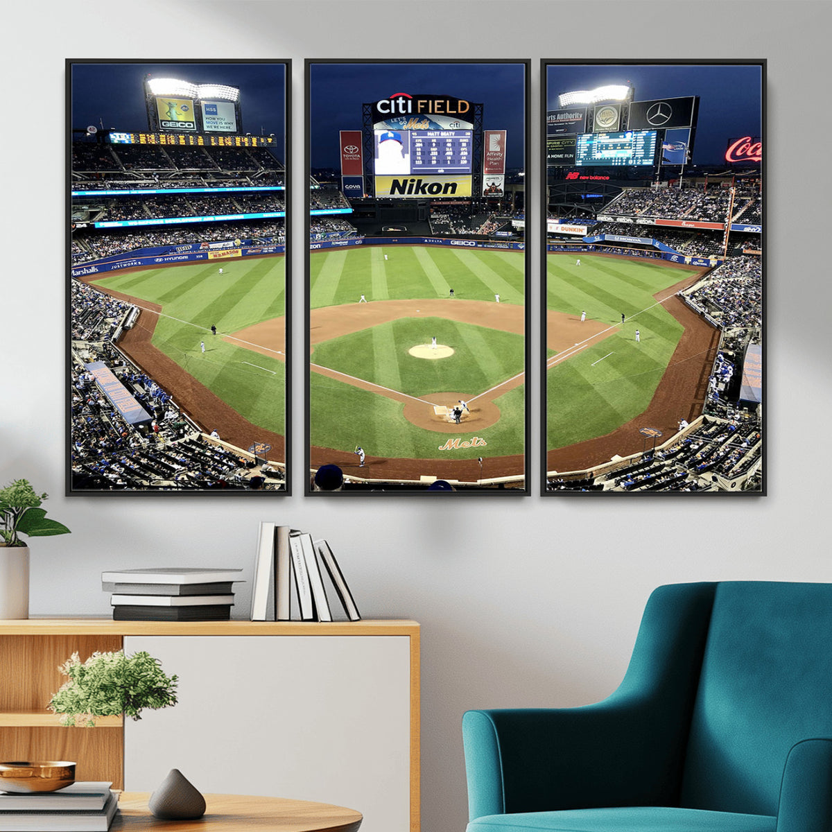 87666-MGV-CV-36X24 - Citi Field Wall Art Print | 3-Panel New York Mets Baseball Stadium Canvas Print | Framed Sports