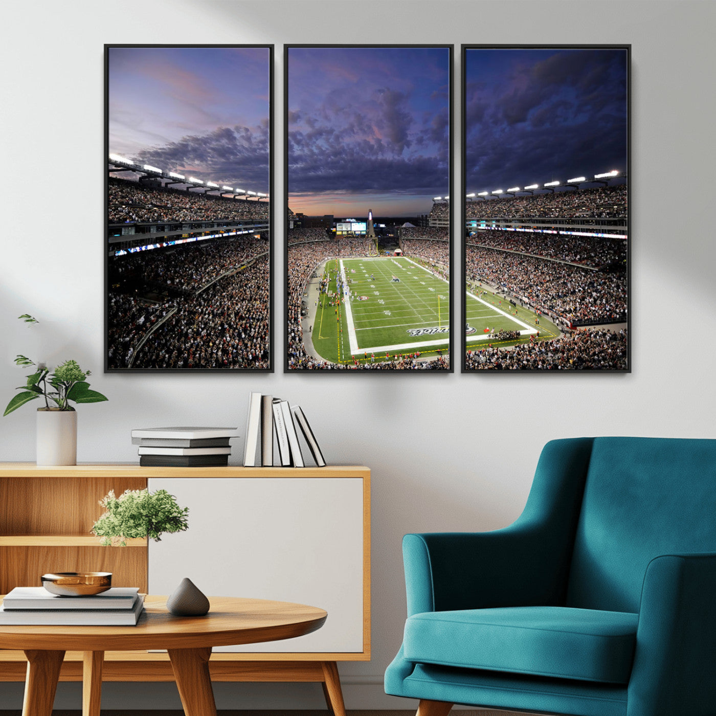MGV-FC-48X32-3P - New England Patriots Football Team Print - Foxborough Gillette Stadium Wall Art Canvas Print