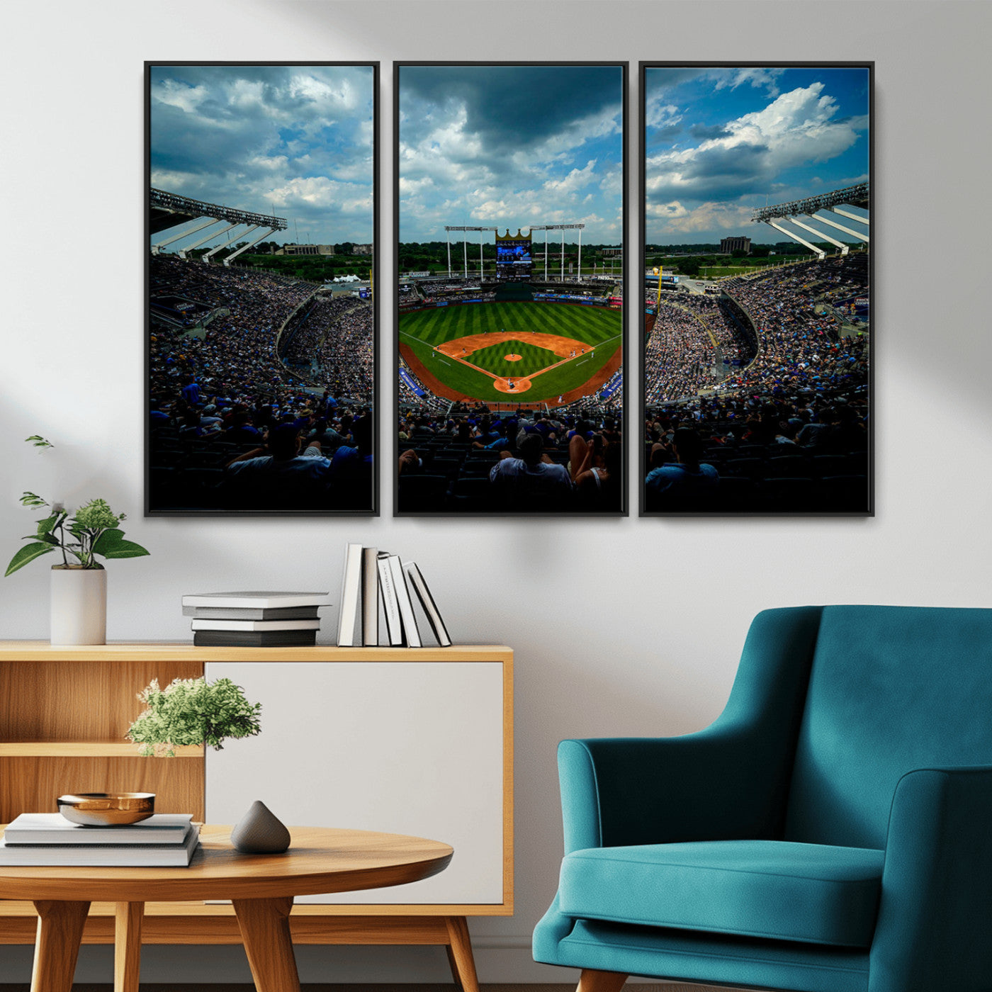 MGV-FC-48X32-3P - 3-Panel Kauffman Stadium Wall Art Print | Large Kansas City Royals Baseball Canvas Print for Sports