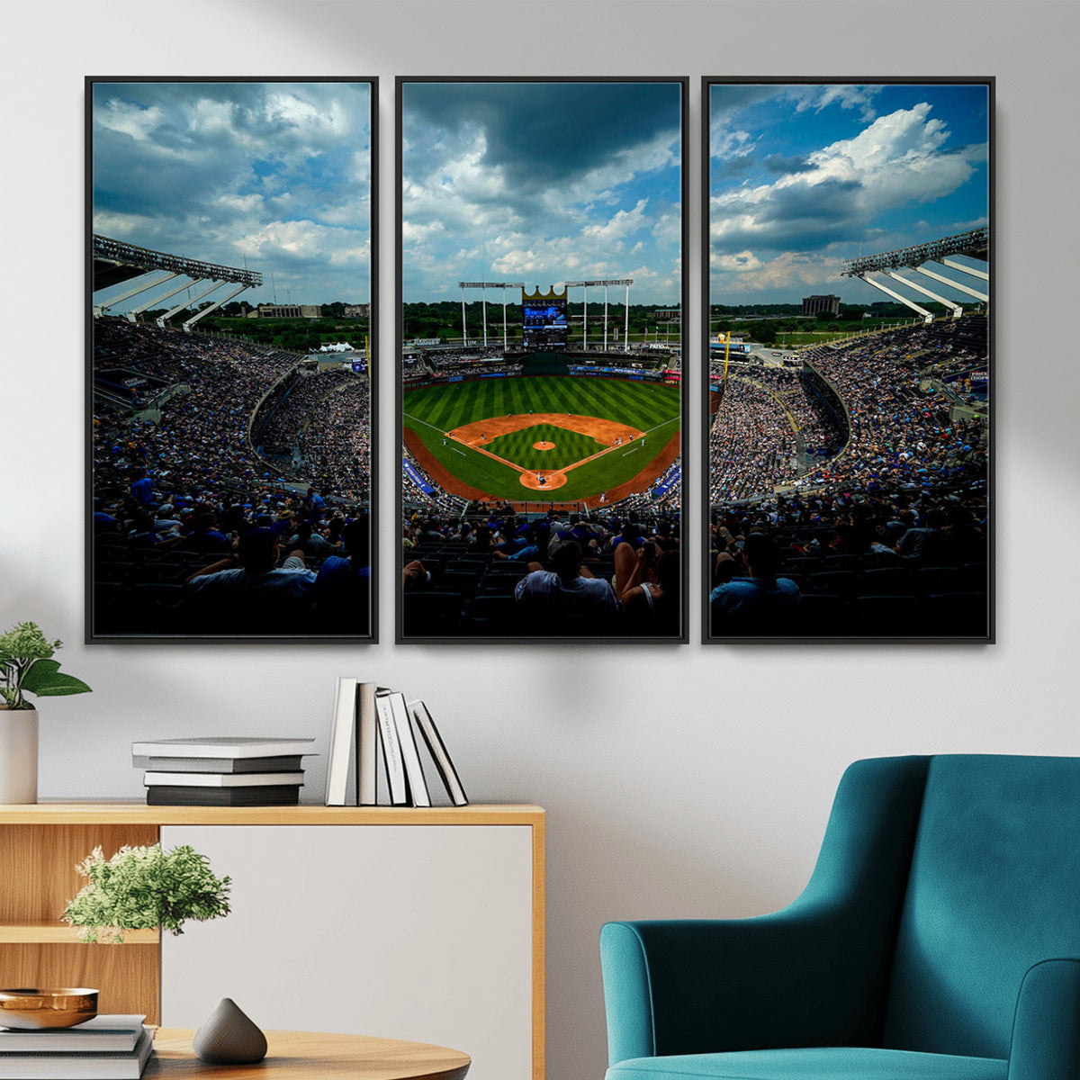 37127-MGV-CV-36X24 - 3-Panel Kauffman Stadium Wall Art Print | Large Kansas City Royals Baseball Canvas
