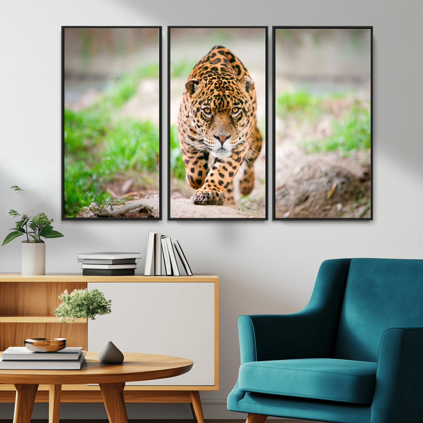 MGV-FC-48X32-3P - Leopard on the Prowl - Stunning Large Framed Canvas Wall Art for Living Room, Bedroom, or Office Décor, Vibrant Wildlife Print, Ready to Hang
