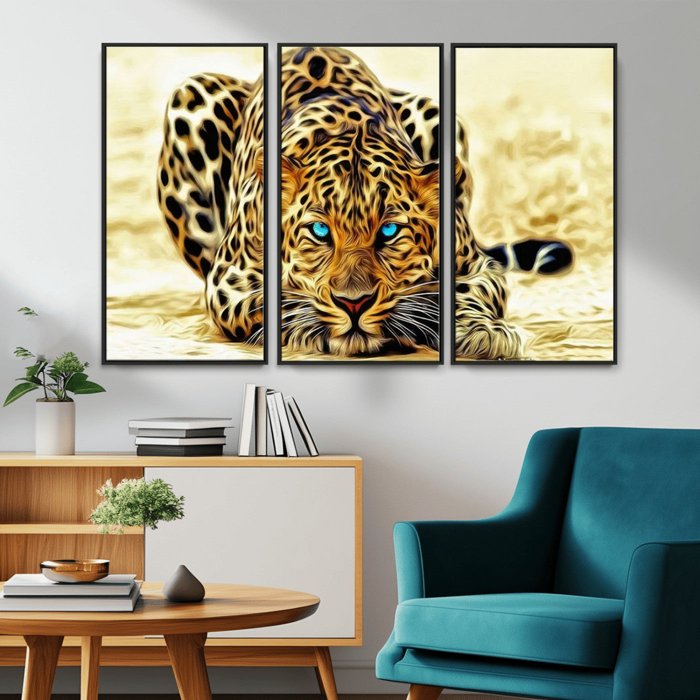 -Blue-Eyed Leopard Canvas Wall Art - Framed Animal Print Ready to Hang - Fierce and Bold Decor for