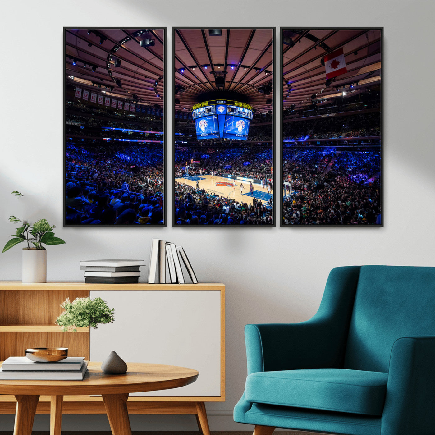 MGV-FC-48X32-3P - Madison Square Garden Basketball Arena Print - Madison Square Garden Basketball Game Triple Canvas Wall Art - NBA Match Atmosphere