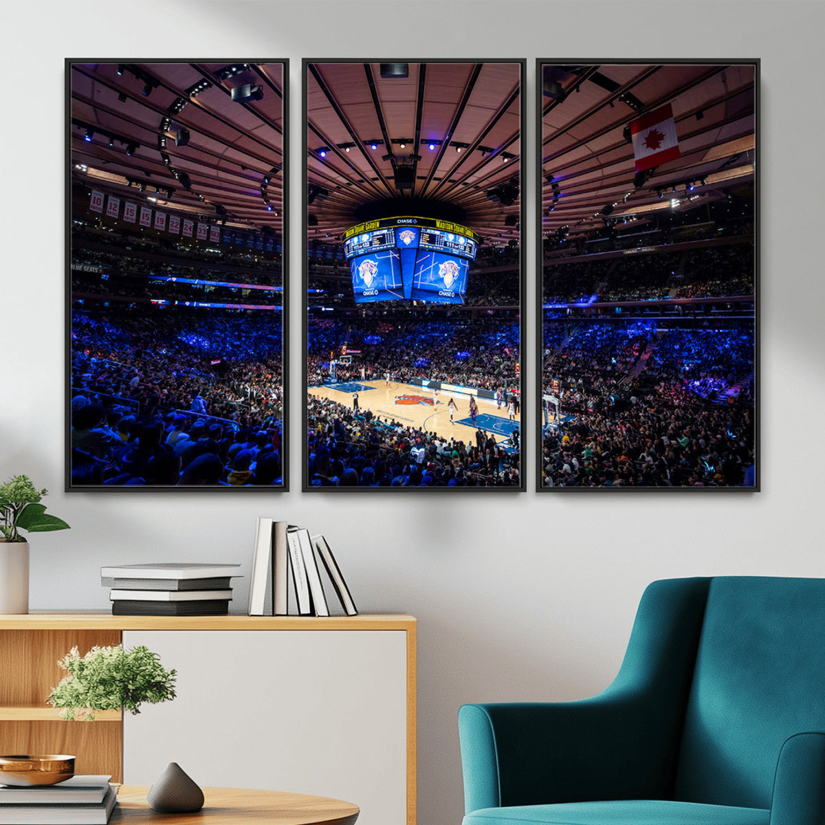 20491-MGV-CV-36X24 - Madison Square Garden Basketball Print Canvas, Basketball Game Triple Canvas Wall Art
