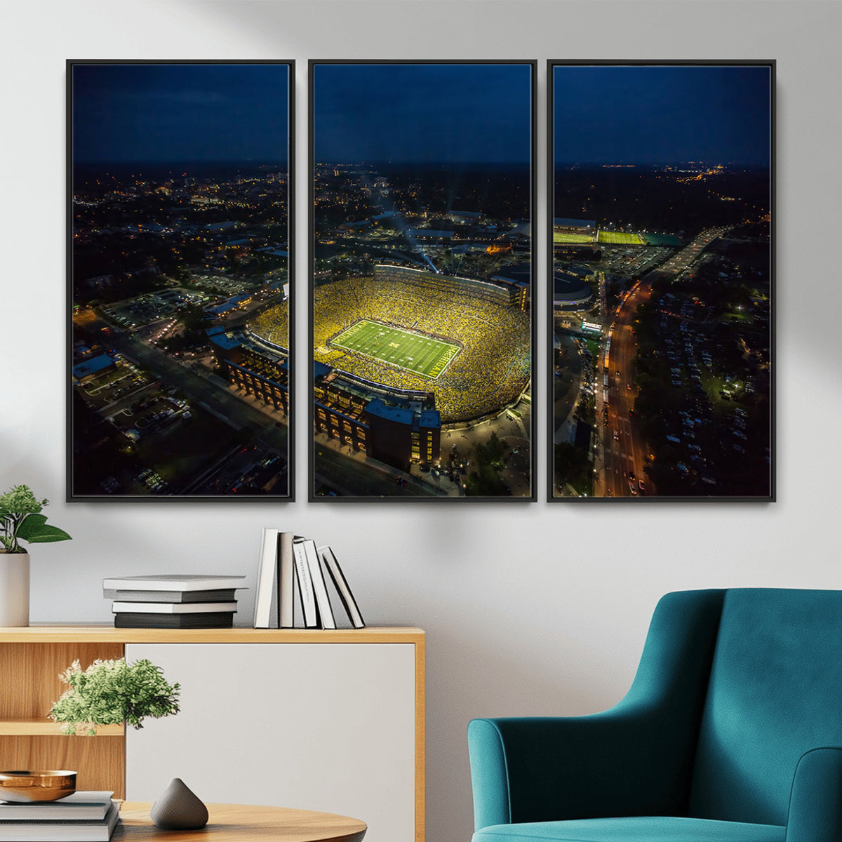 52519-MGV-CV-36X24 - Michigan Wolverines Football Team Print, Michigan Stadium Wall Art Canvas Print