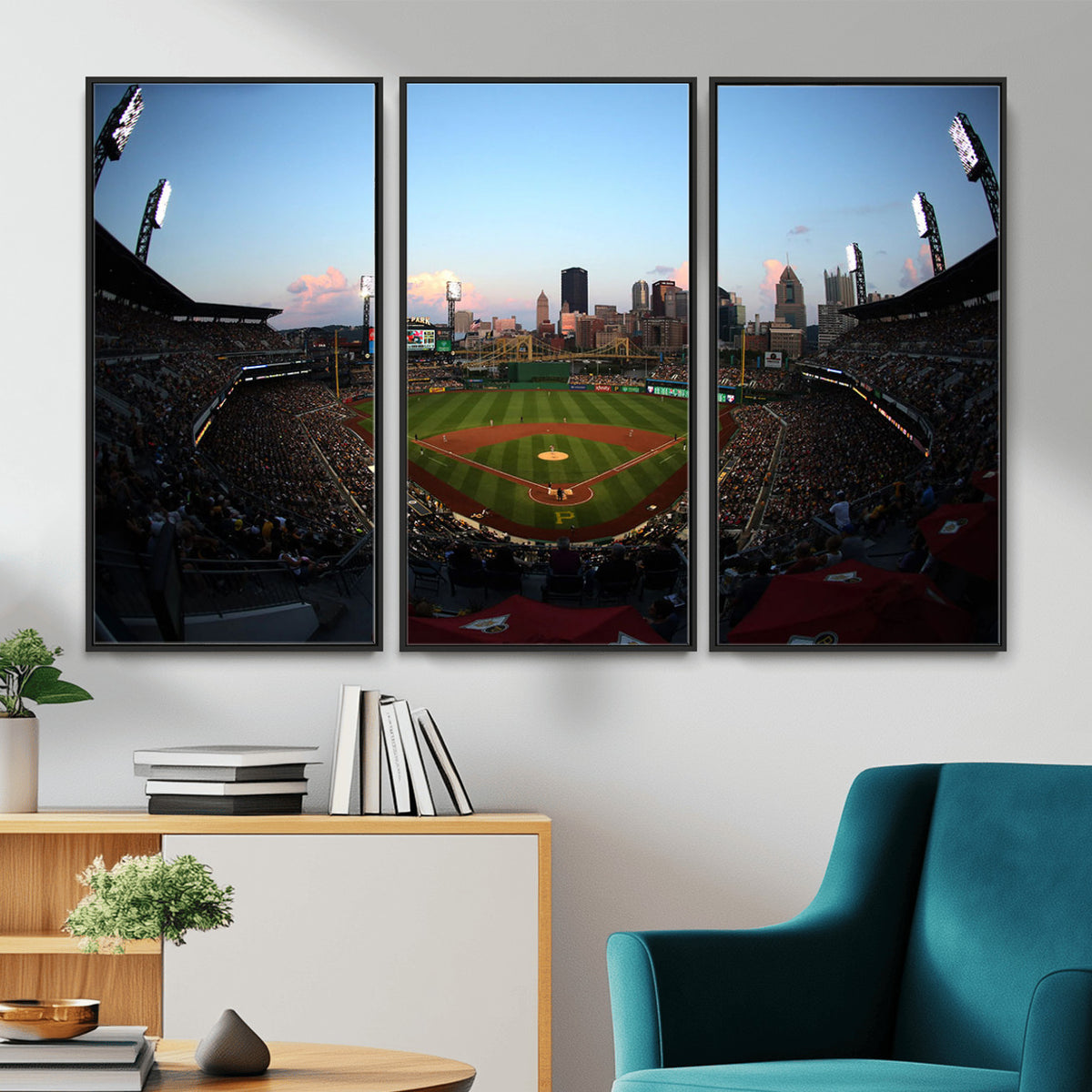 67670-MGV-CV-36X24 - PNC Park Evening Game Triple Canvas Wall Art | Pittsburgh Pirates MLB Stadium