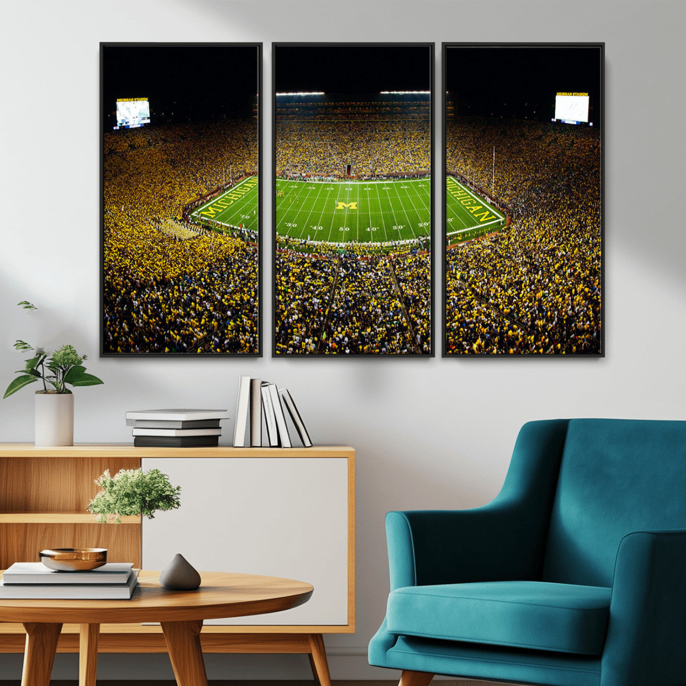 26166-MGV-CV-36X24-Stadium in Michigan Wall Art Canvas Print, Framed American Football Stadium Art Picture Print, Football Stadium Field Perfect Sports Room Decor Artwork