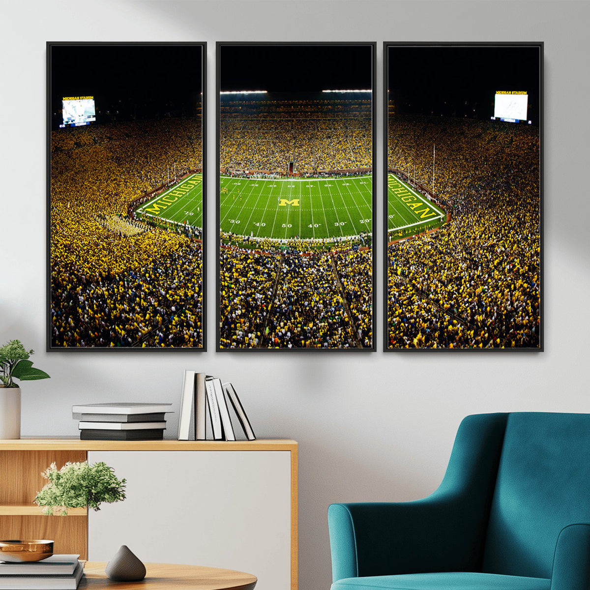 26166-MGV-CV-36X24 - Stadium in Michigan Wall Art Canvas Print, Framed American Football Stadium Art