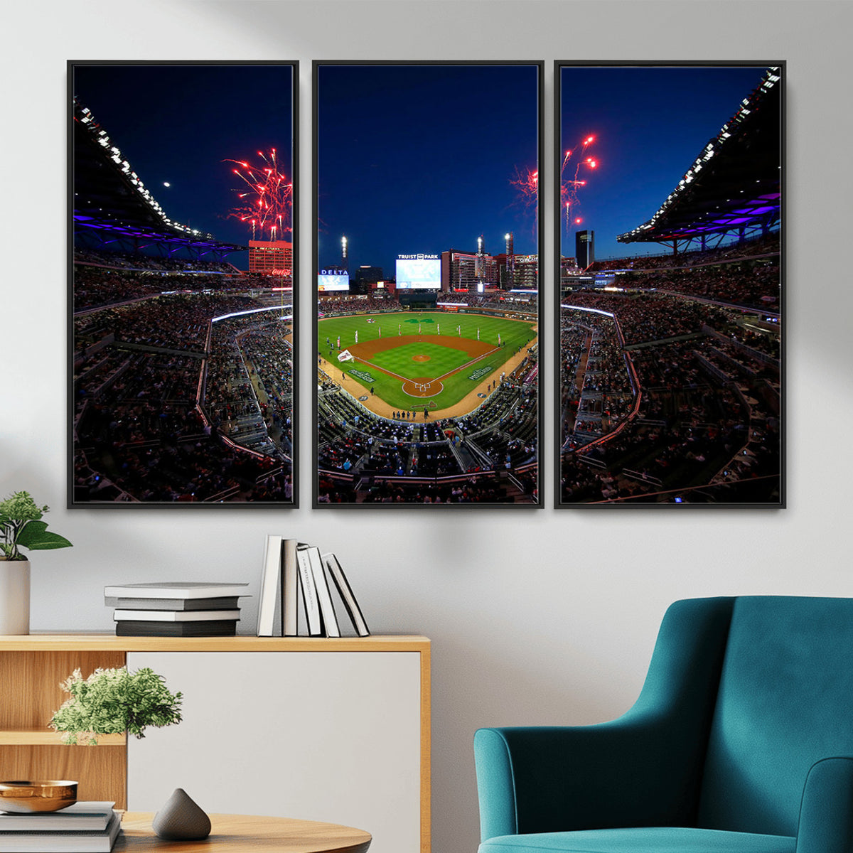 50582-MGV-CV-36X24 - Truist Park Atlanta Braves Baseball Stadium Wall Art Print | Large 3-Panel Canvas Print for Sports