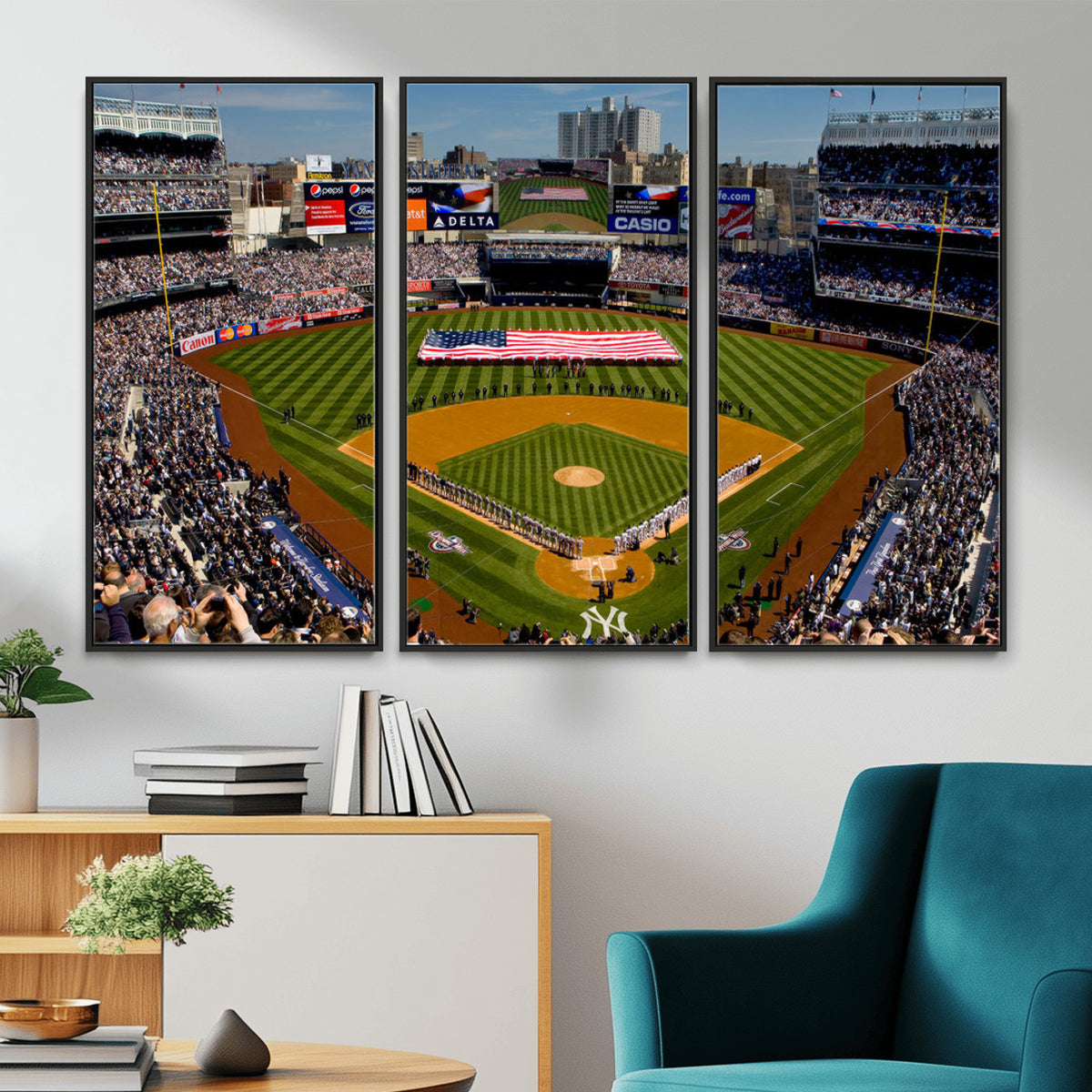 20879-MGV-CV-36X24 - Yankee Stadium New York Wall Art Print | 3-Panel Canvas Print of Yankees Baseball Stadium
