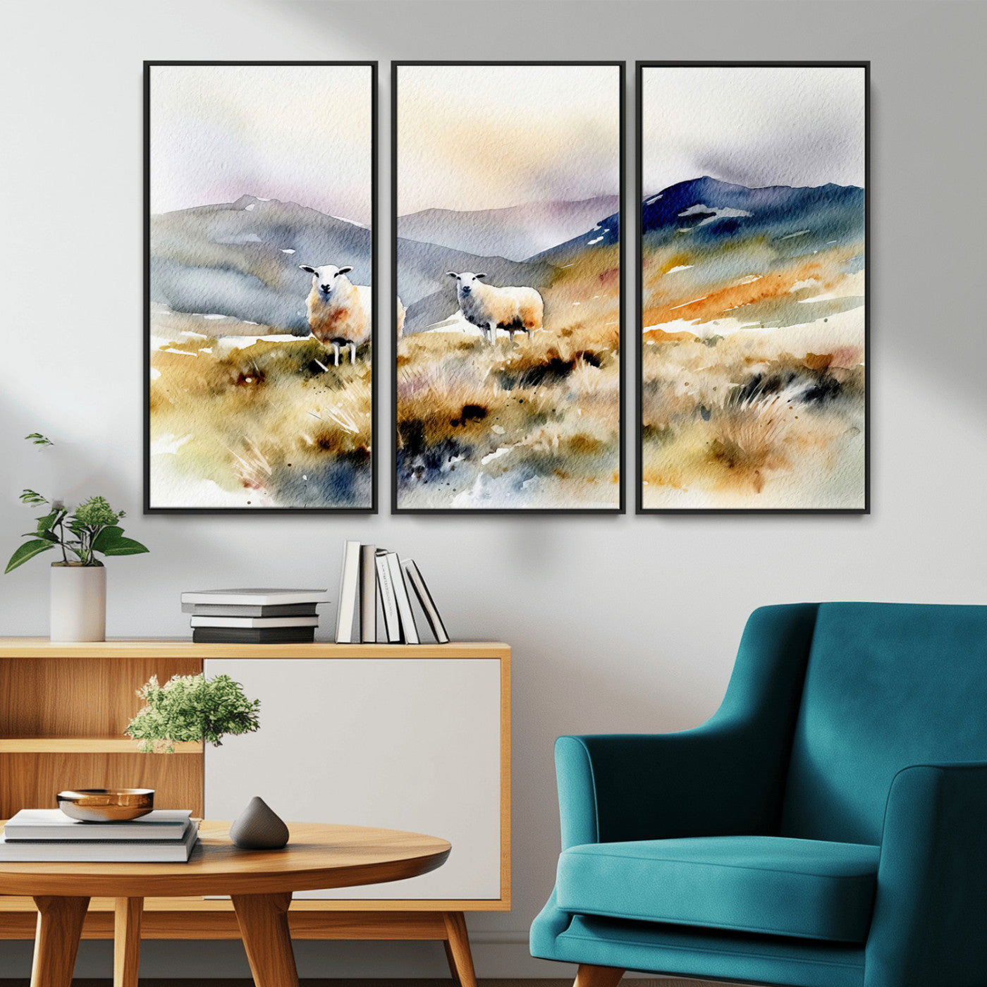 -Watercolor Sheep for Farmhouse Decor Wall Art Canvas Print, Mountain Wall Art Print