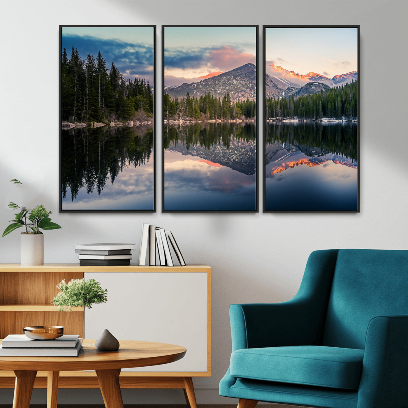 MGV-FC-48X32-3P - Bear Lake Reflection at Rocky Mountain National Park Wall Art Canvas Print, Scenic Mountain Landscape Canvas Print Set | Mountain Lake Wall Art Print