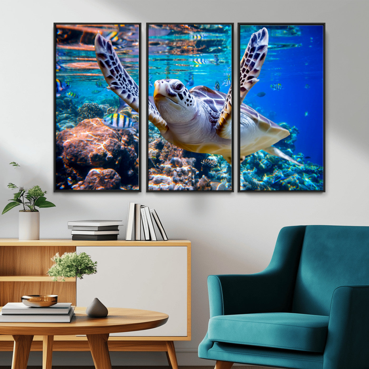 MGV-FC-48X32-3P - Underwater Sea Turtle Wall Art Canvas Print – Vibrant Ocean Coral Reef Décor, Ready to Hang