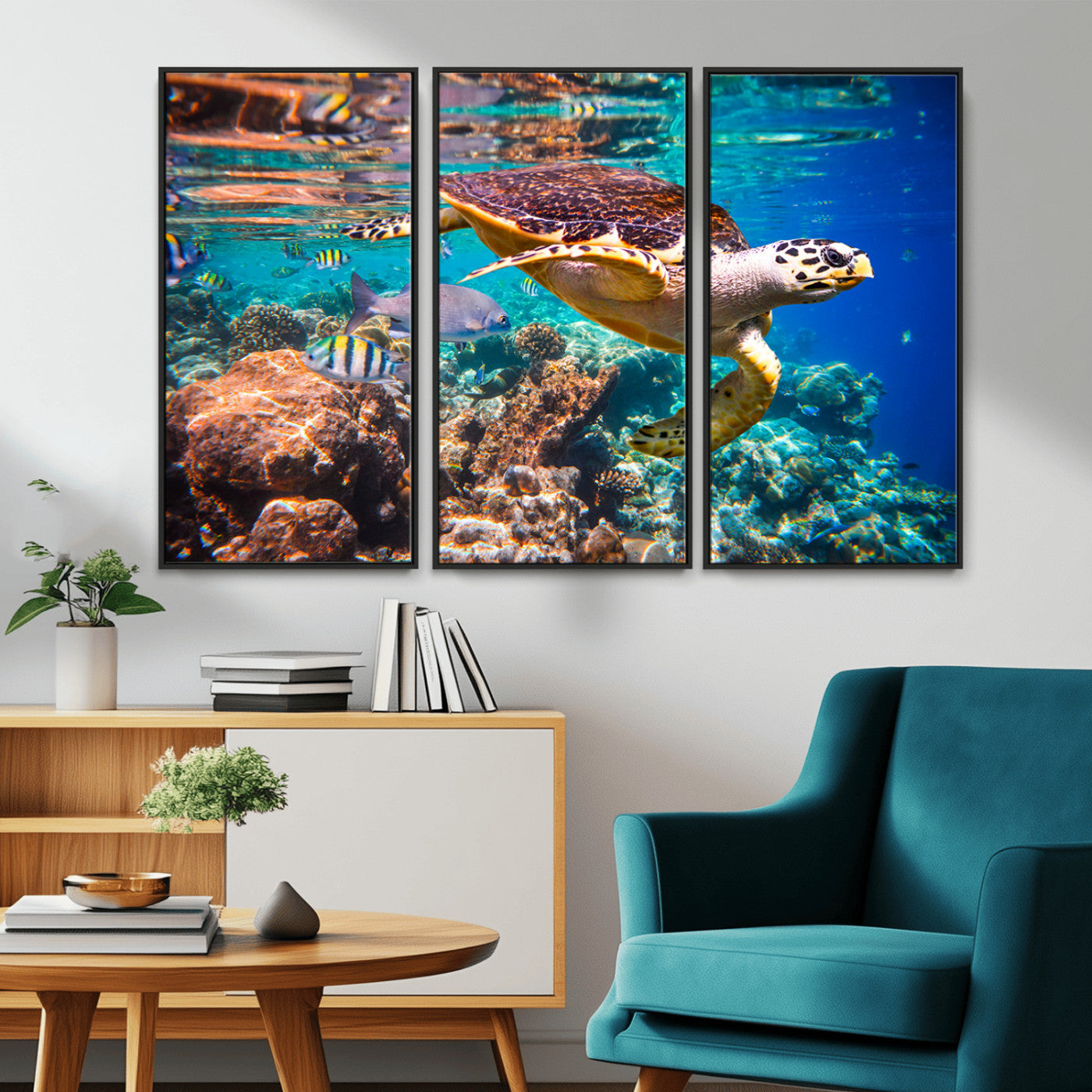 MGV-FC-48X32-3P - Sea Turtle Wall Art Canvas Print – Vibrant Ocean Coral Reef Décor, Ready to Hang