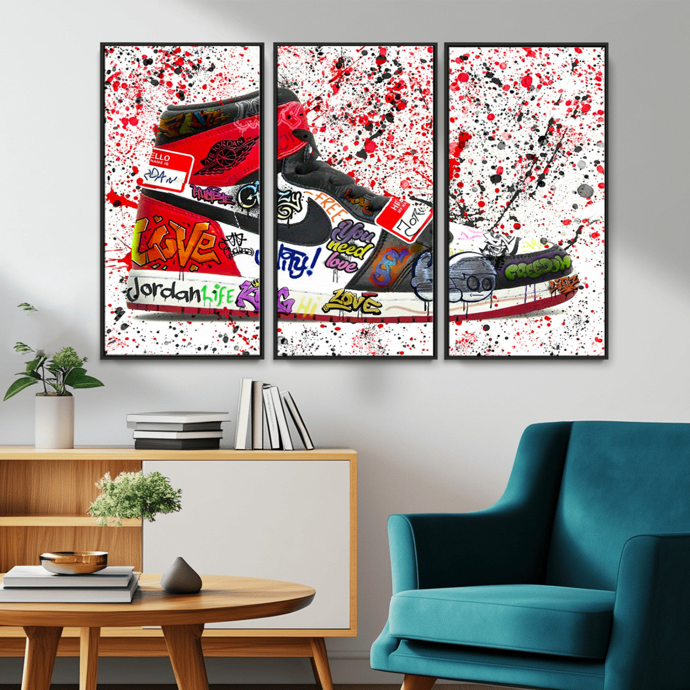 MGV-FC-48X32-3P - Jordan Shoes Graffiti Wall Art Canvas Print- Jordan Graffiti Canvas Wall Art - Framed Perfect for Sneaker heads and Urban Art Lovers