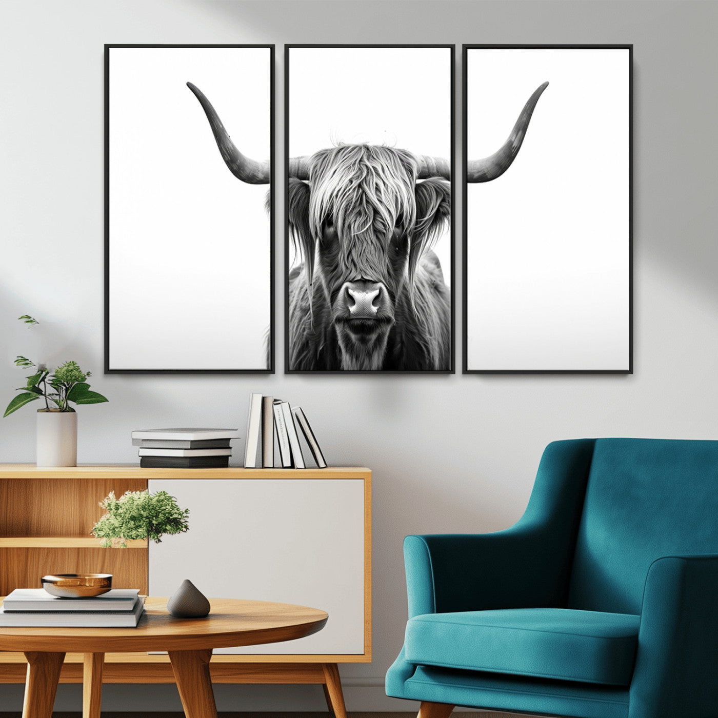 MGV-FC-48X32-3P - Highland Wall Art Canvas Print – Minimalist Black and White Farmhouse Décor, Ready to Hang