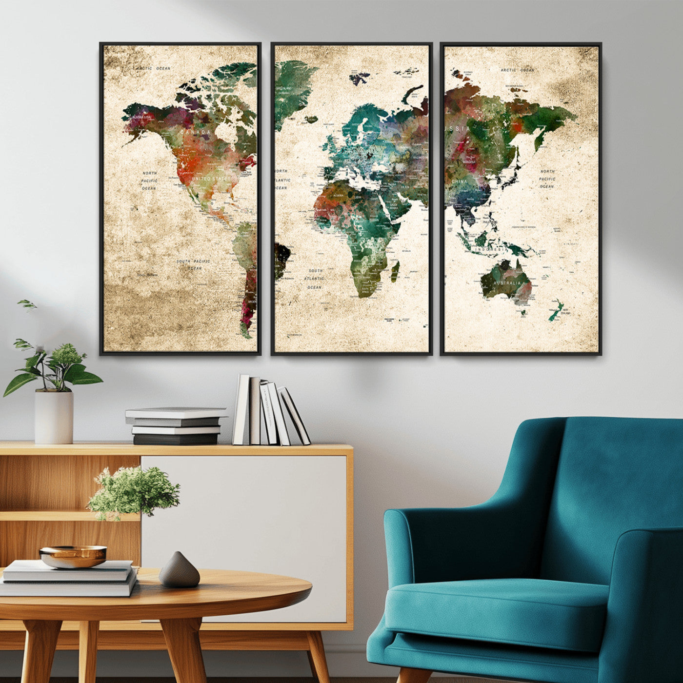 45128-MGV-CV-36X24-Push Pin World Map Canvas Print – Framed Wall Art for Couples to Track Their Travels – Anniversary Gift or Home Adventure Decor