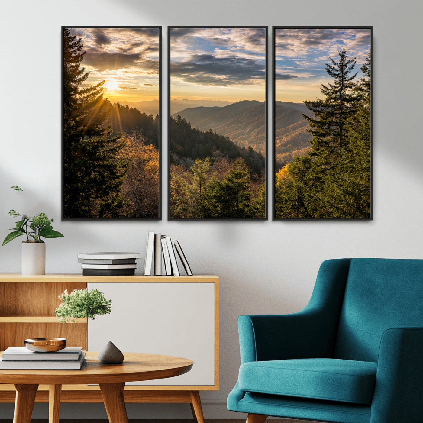 MGV-FC-48X32-3P - Sunrise Over the Smoky Mountains Canvas Wall Art – Breathtaking Scenic Landscape Photography in a