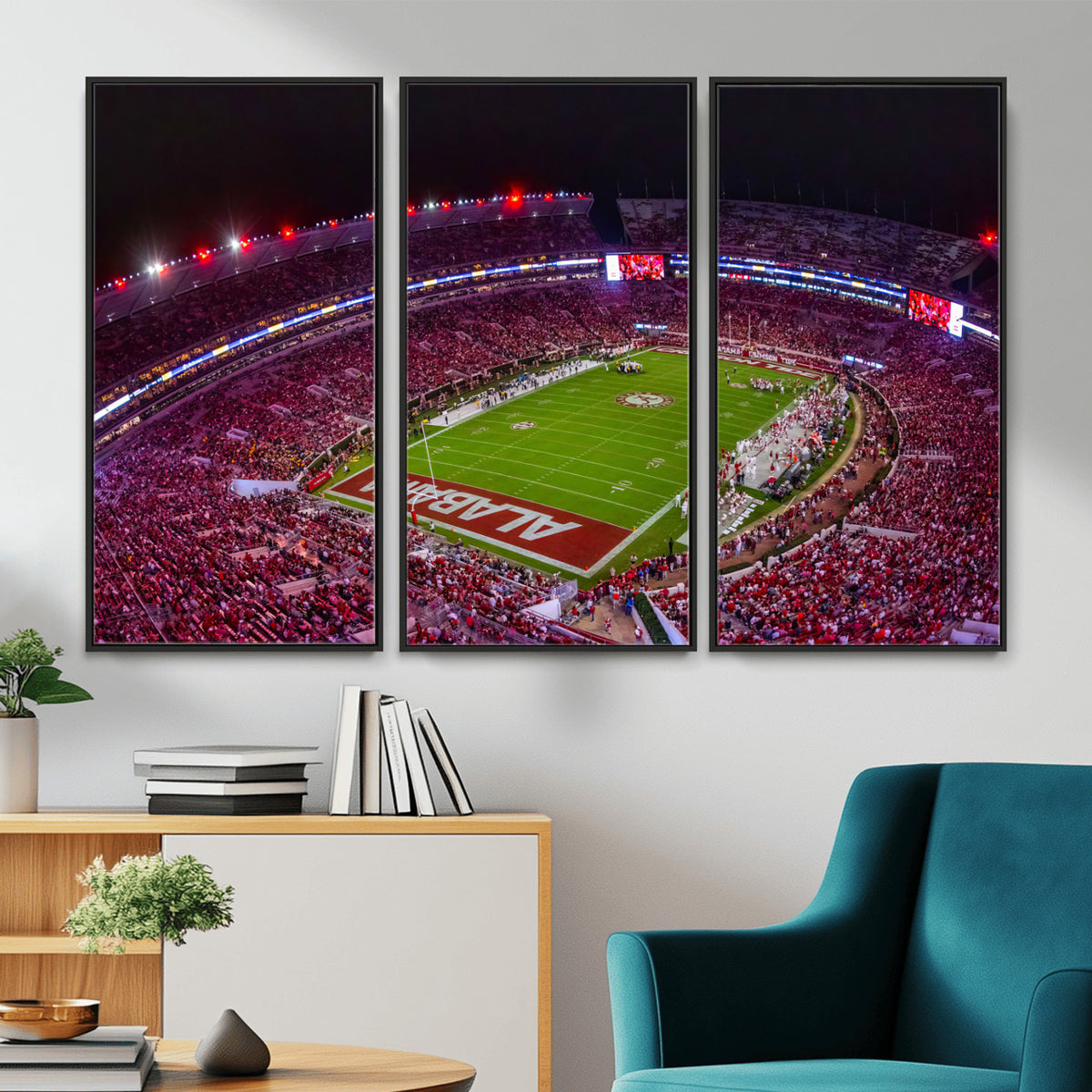 11343-MGV-CV-36X24 - Bryant-Denny Stadium Night Game Triple Canvas Wall Art | Alabama Crimson Tide Football