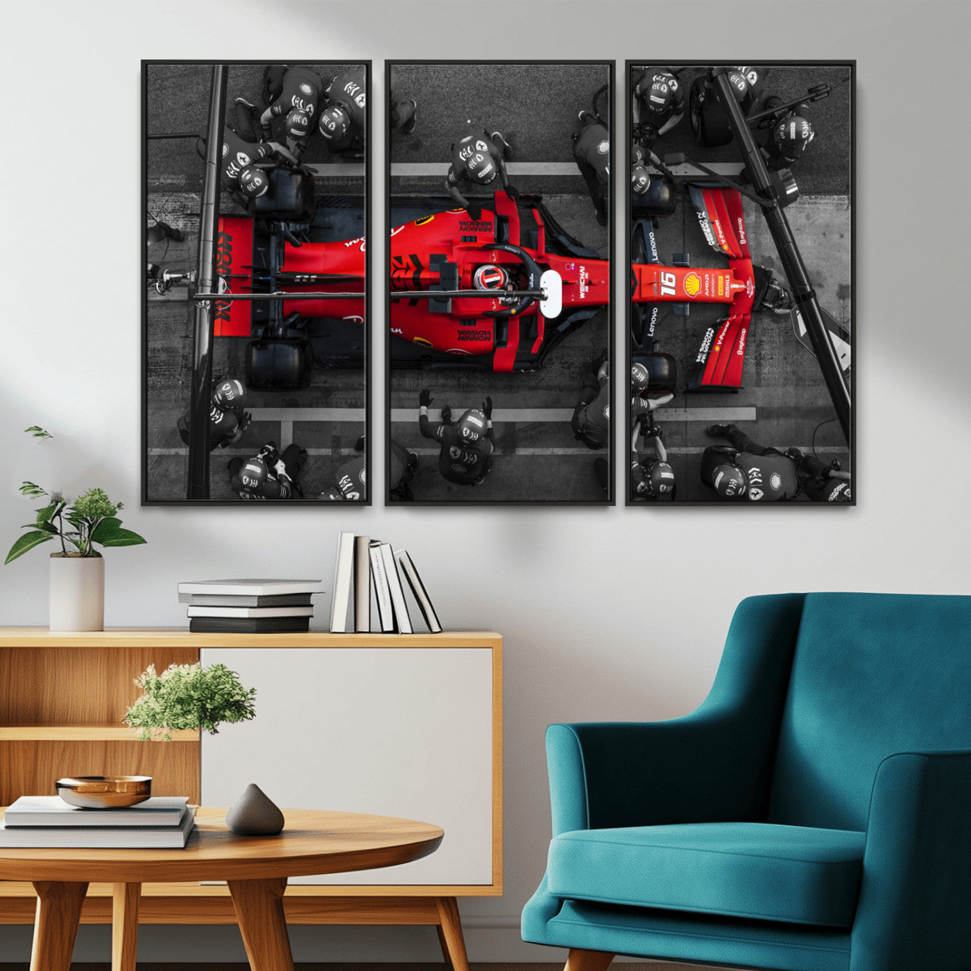 MGV-FC-48X32-3P - Ferrari Pit Stop Canvas Wall Art – Precision and Speed Captured in Bold Motorsport Imagery – Ready