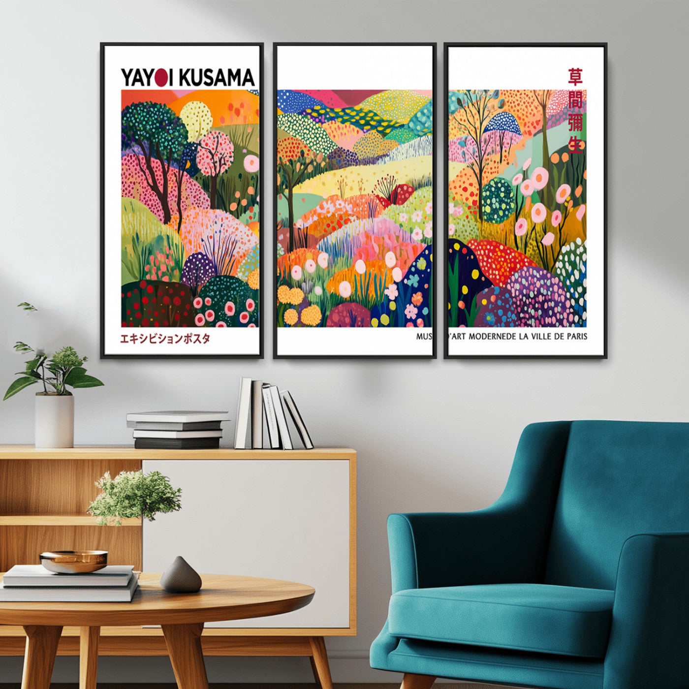 MGV-FC-48X32-3P - Framed Yayoi Kusama 1986 Wall Art Print – Japanese Wall Art Print, Wabi Sabi Yayoi Kusama Print -