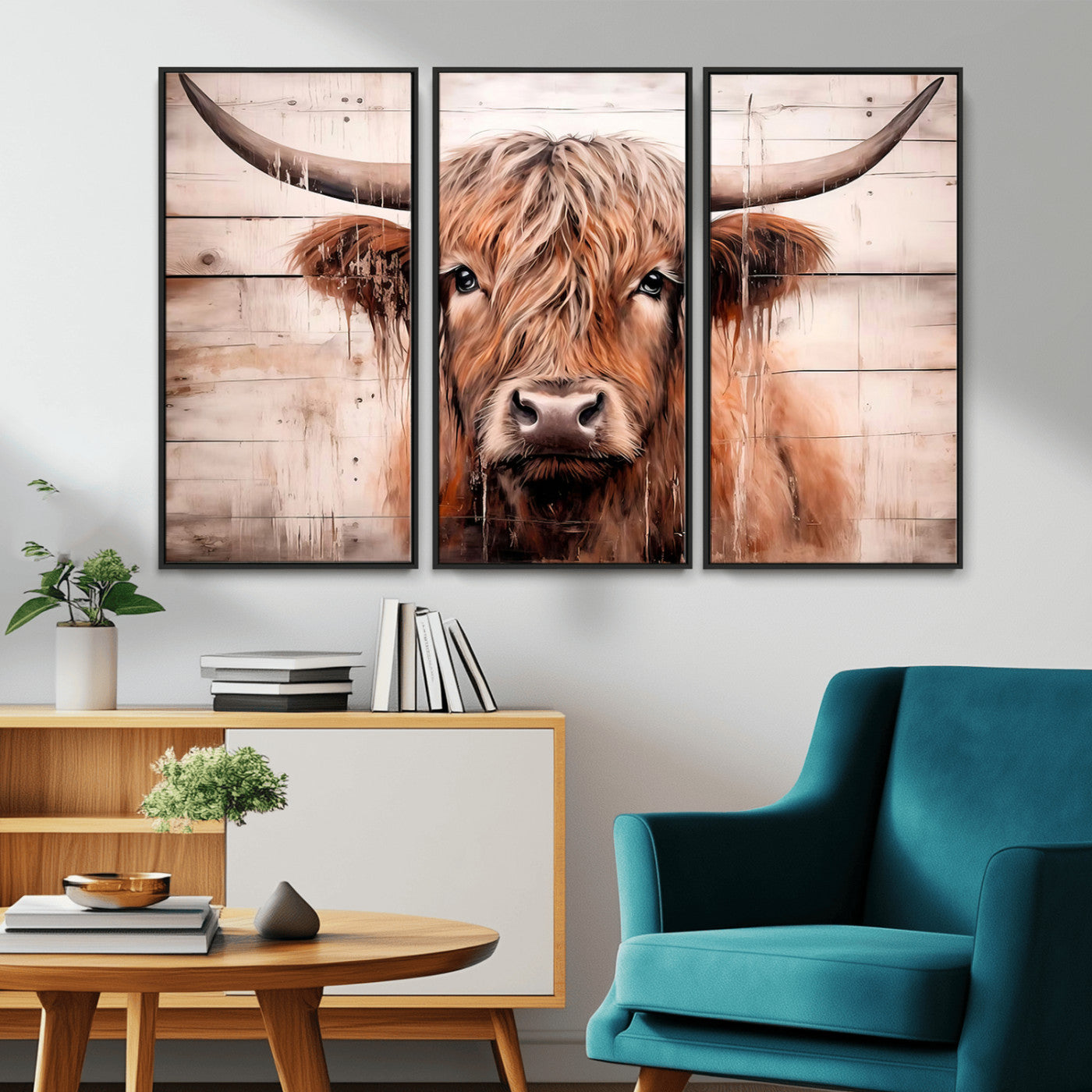 MGV-FC-48X32-3P - Vintage Scottish Highland Cow Cattle Art Print Farmhouse Wall Art Canvas Print