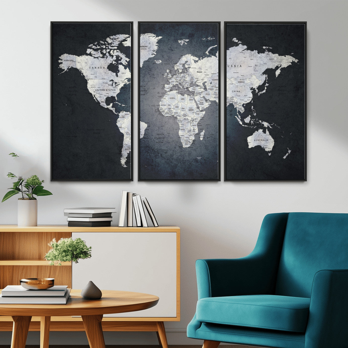 MGV-FC-48X32-3P - World Map Wall Art Canvas Print for Home and Office Decor