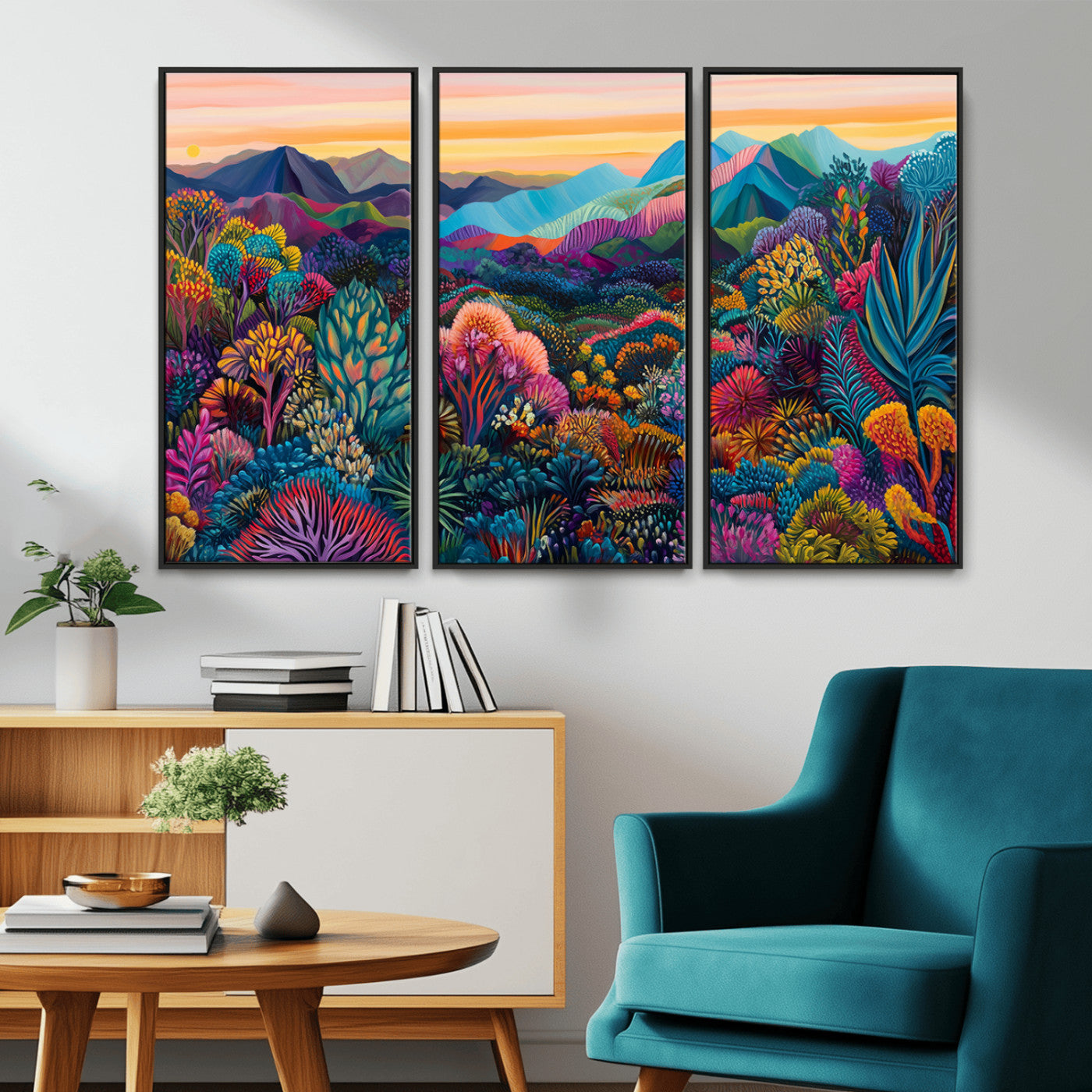 MGV-FC-48X32-3P - Colorful Abstract Landscape Wall Art Print Canvas - Vibrant Modern Decor for Living Room, Office, or