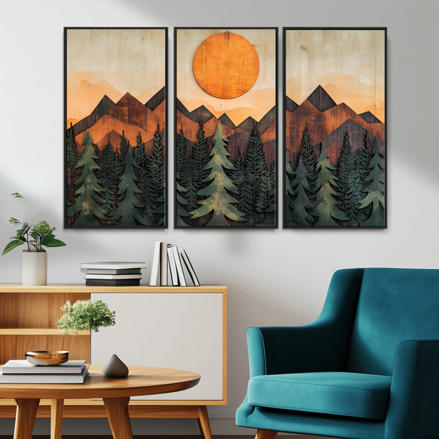 MGV-FC-48X32-3P - Sunset Mountain Landscape Canvas Wall Art Print - Nature Decor for Living Room, Office