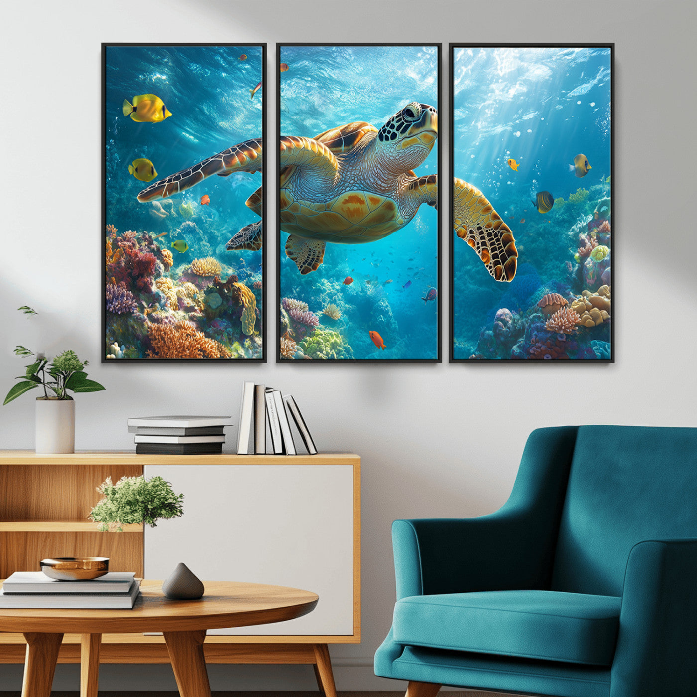 MGV-FC-48X32-3P - Sea Turtle Underwater Canvas Wall Art Print - Vibrant Ocean Wildlife Decor, Marine Wall Art