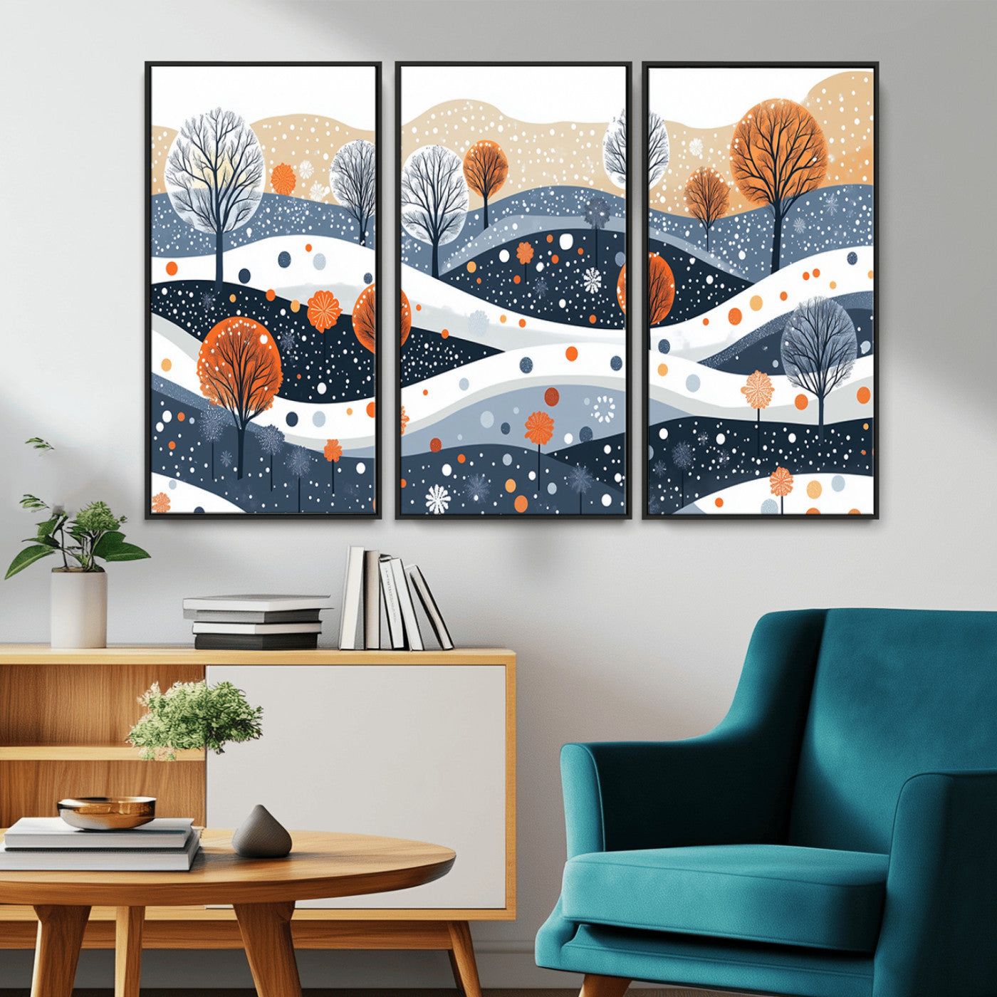 MGV-FC-48X32-3P - Abstract Winter Landscape Canvas Wall Art Print -  Large Colorful Nature Wall Decor