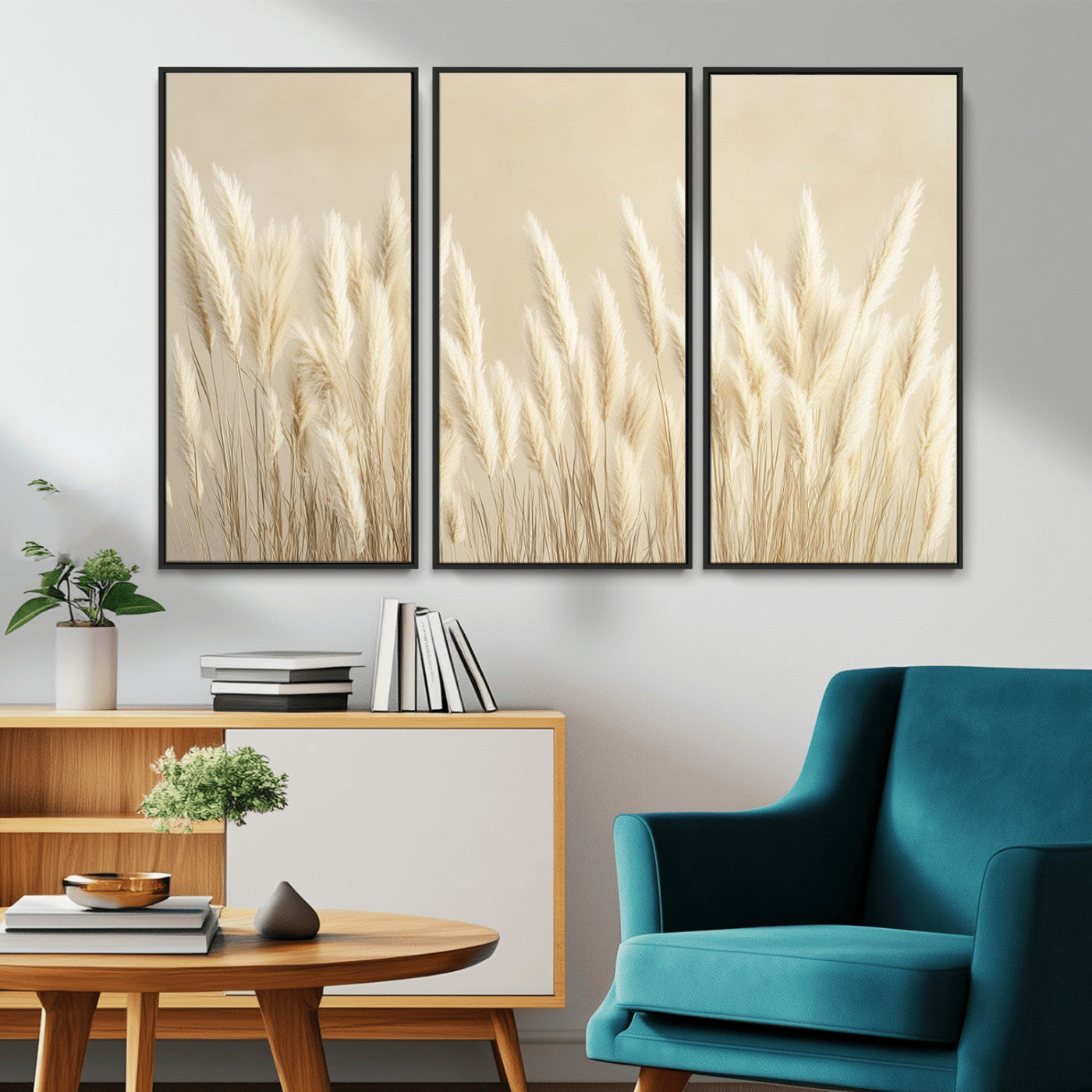 MGV-FC-48X32-3P - Grass Wall Art Print - Elegant Neutral Decor for Living Room, Boho Minimalist Artwork, Ready to Hang